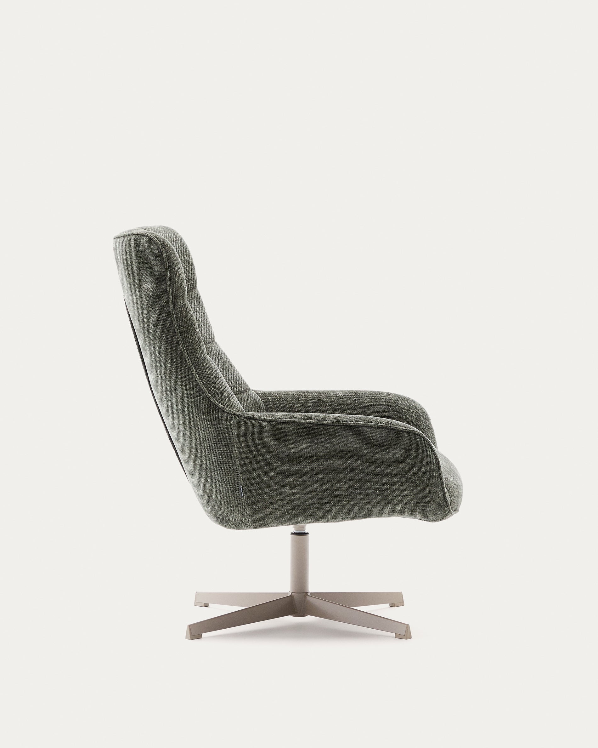Teryl swivel green chenille armchair with grey-finished metal, FSC 100% - Product View