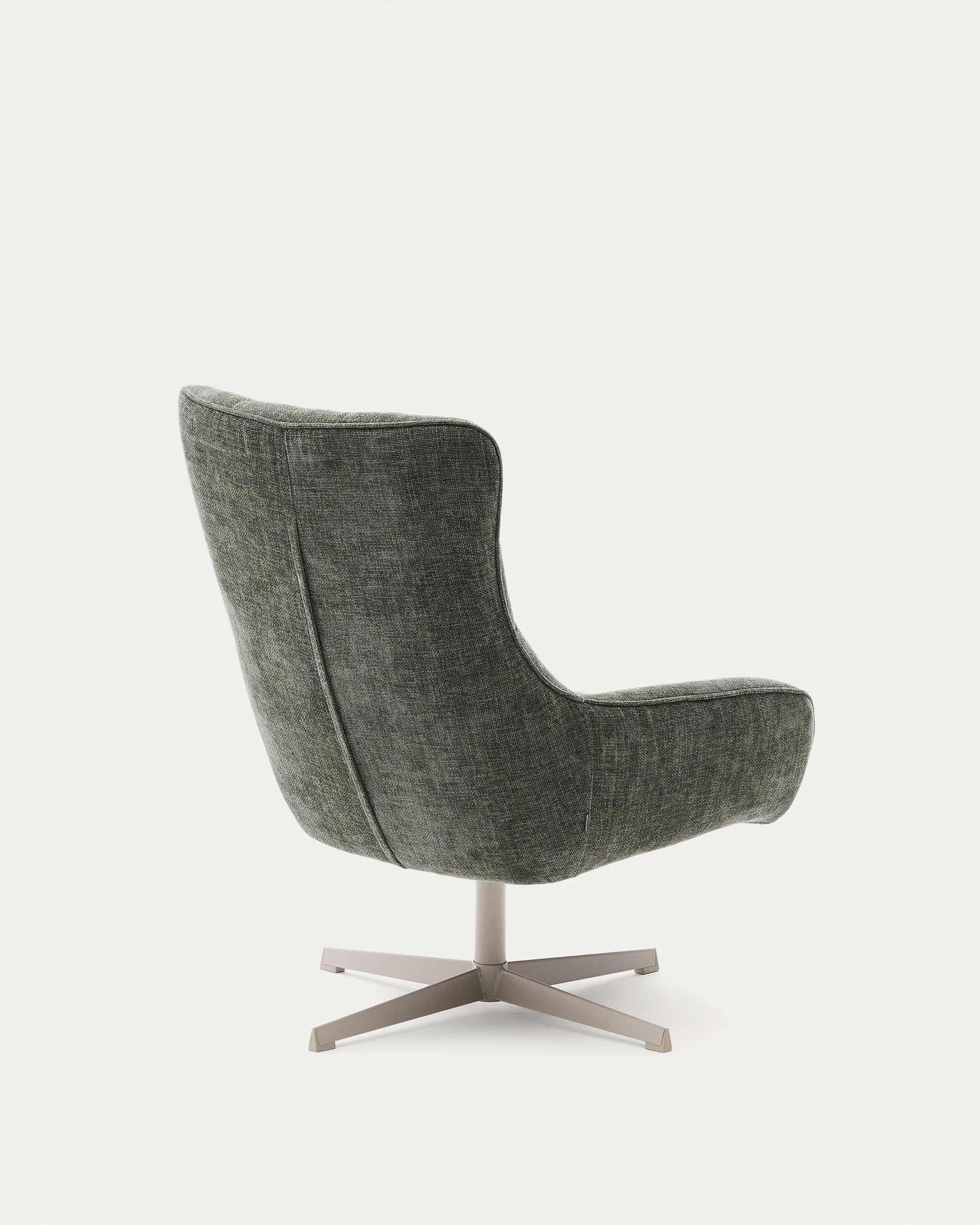 Teryl swivel green chenille armchair with grey-finished metal, FSC 100% - Product View