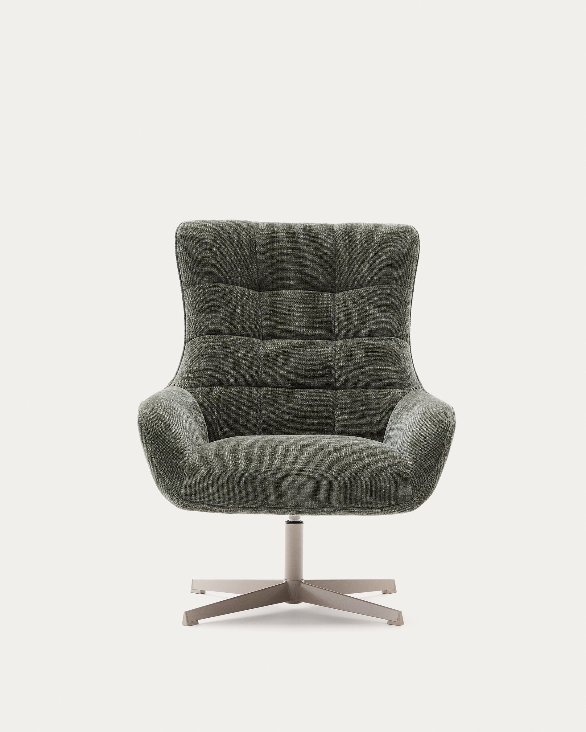 Teryl swivel green chenille armchair with grey-finished metal, FSC 100% - Product View
