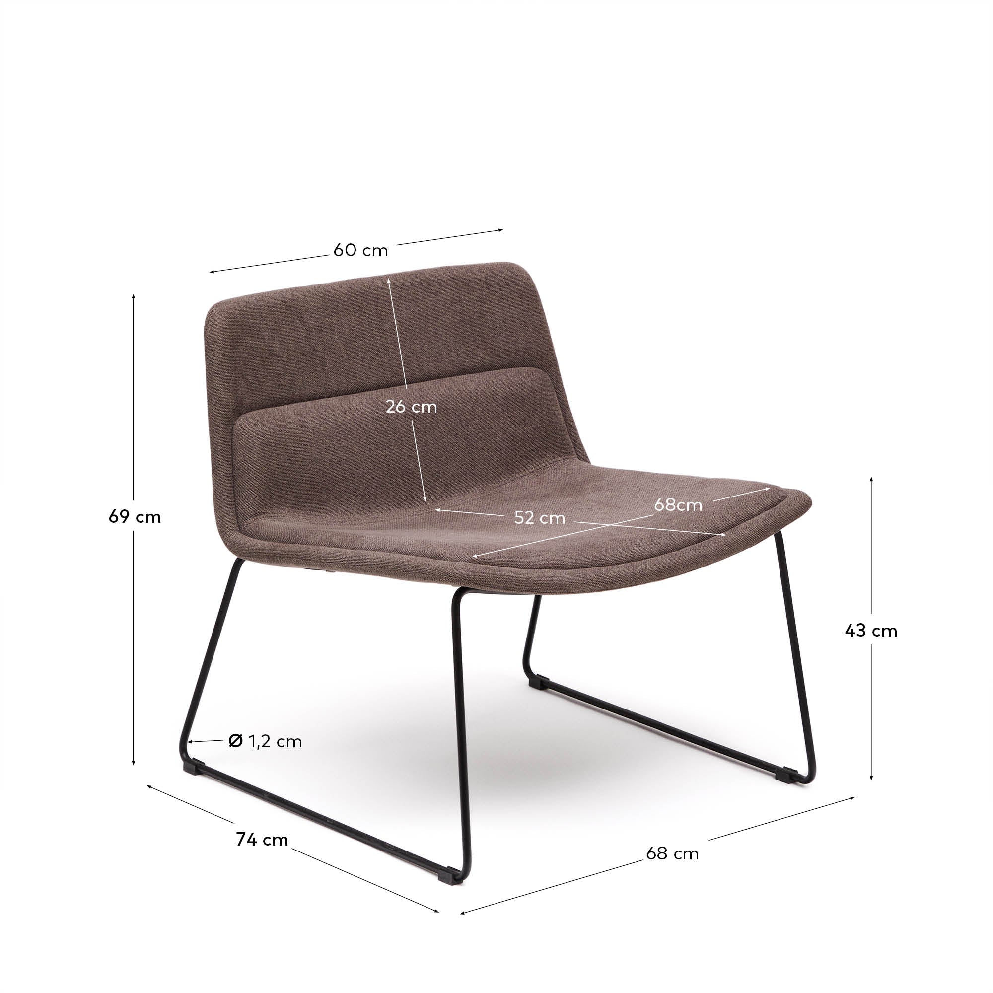 Zahara brown armchair and steel in a black finish, 100% FSC - Measurements