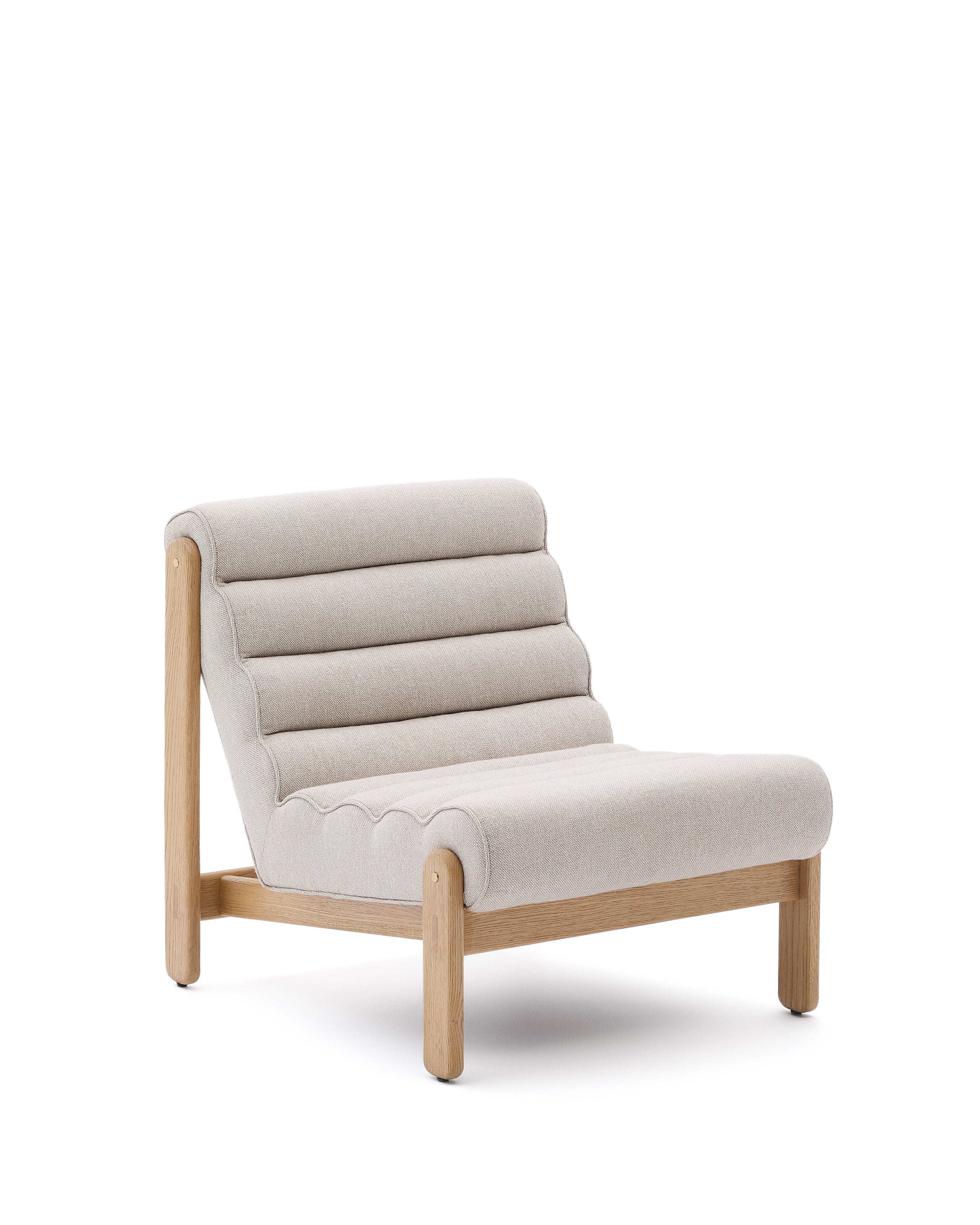 Magira beige armchair in solid oak wood with natural finish - Product Image