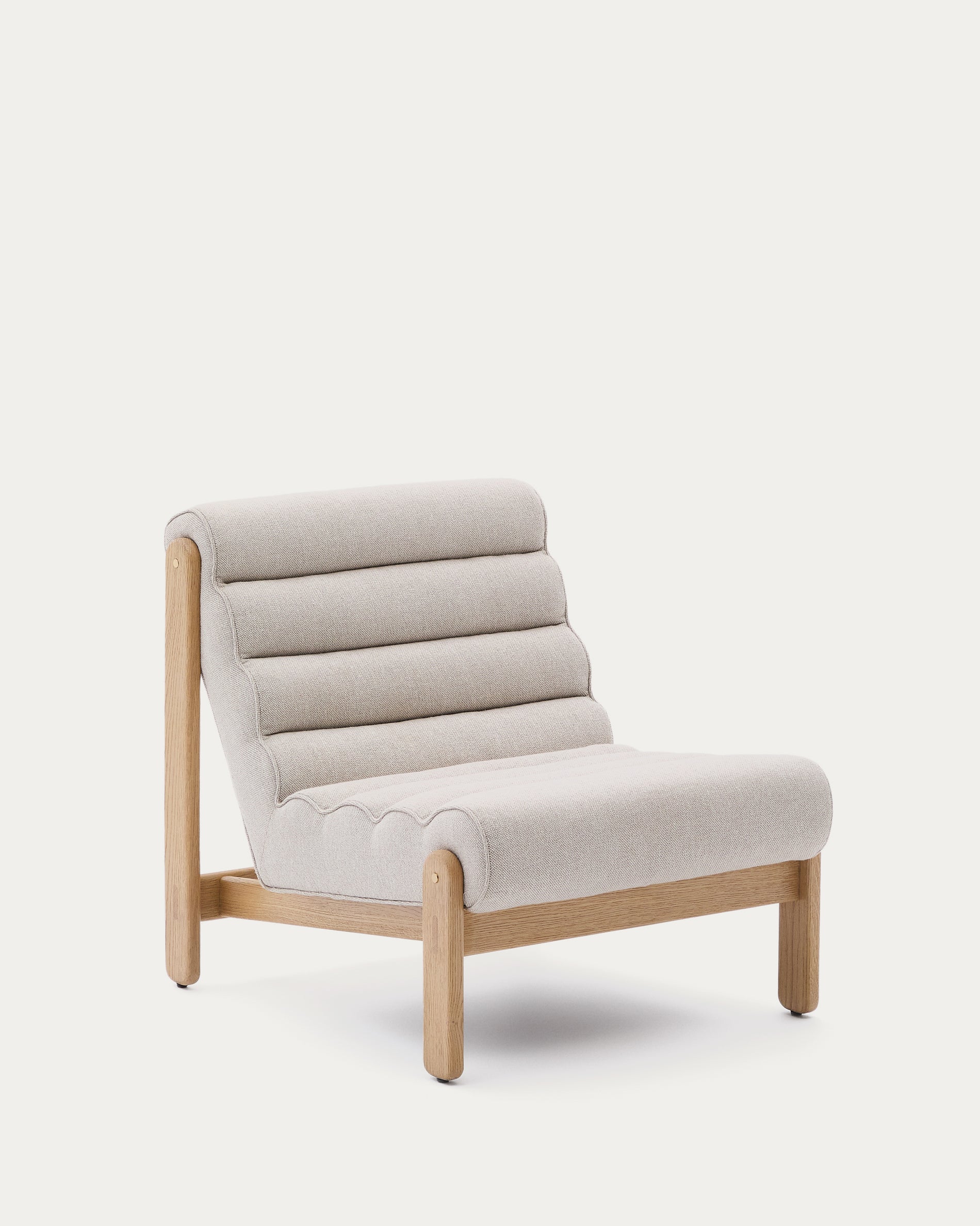 Magira beige armchair in solid oak wood with natural finish - Product View