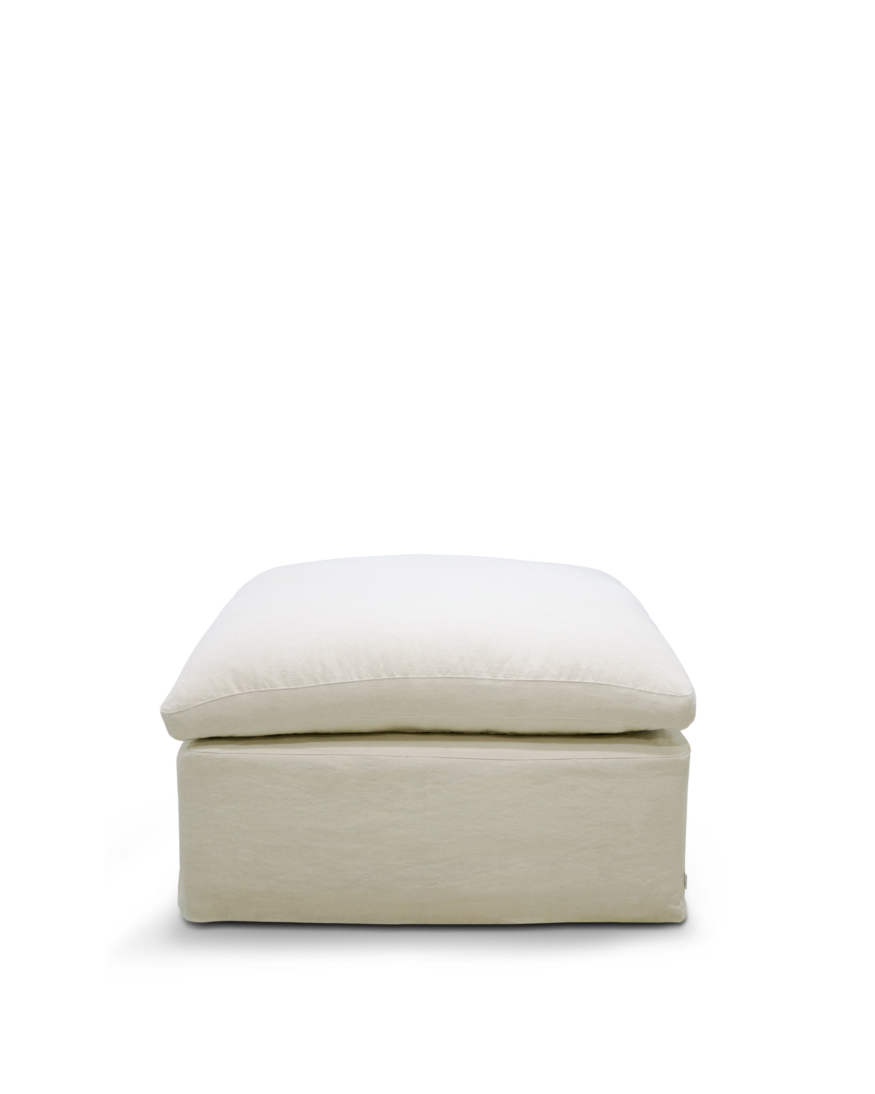 Zenira footrest cover in beige cotton and linen, 90 x 90 cm