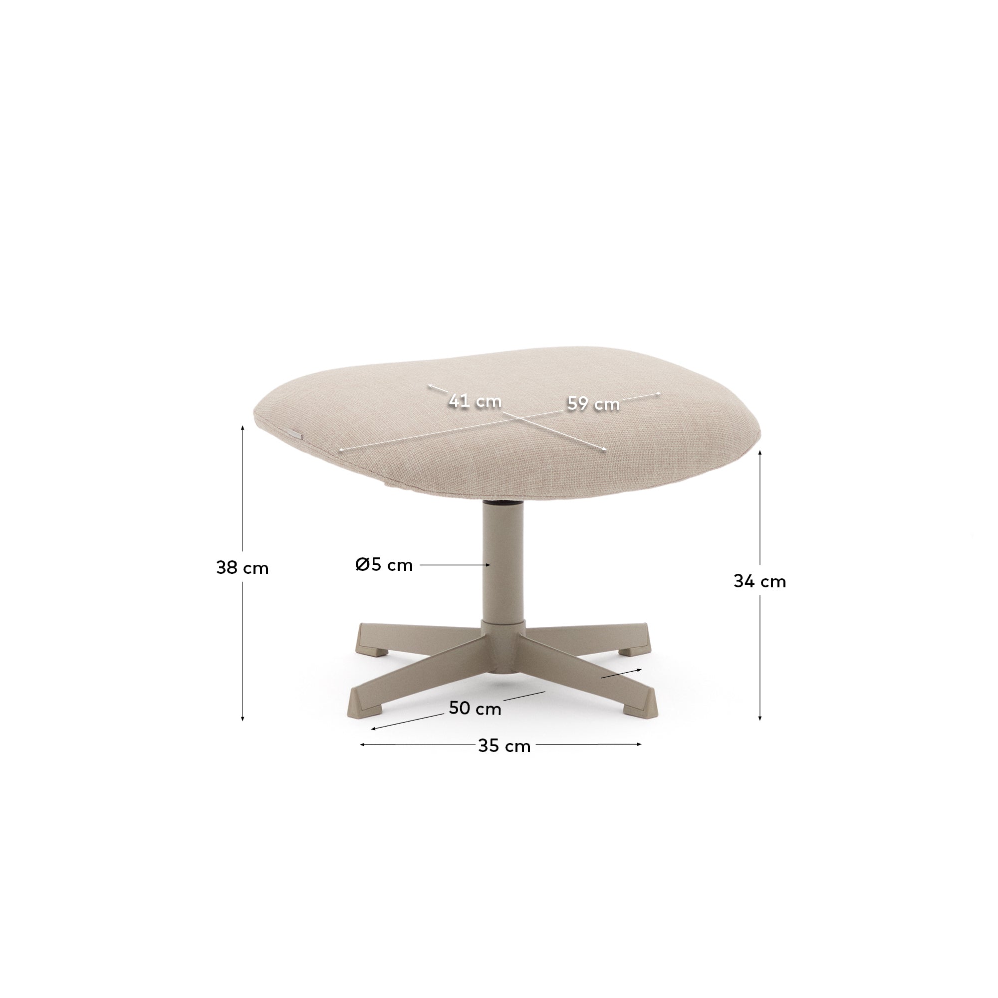Teryl beige chenille footrest with grey-finished metal, FSC 100% - Measurements