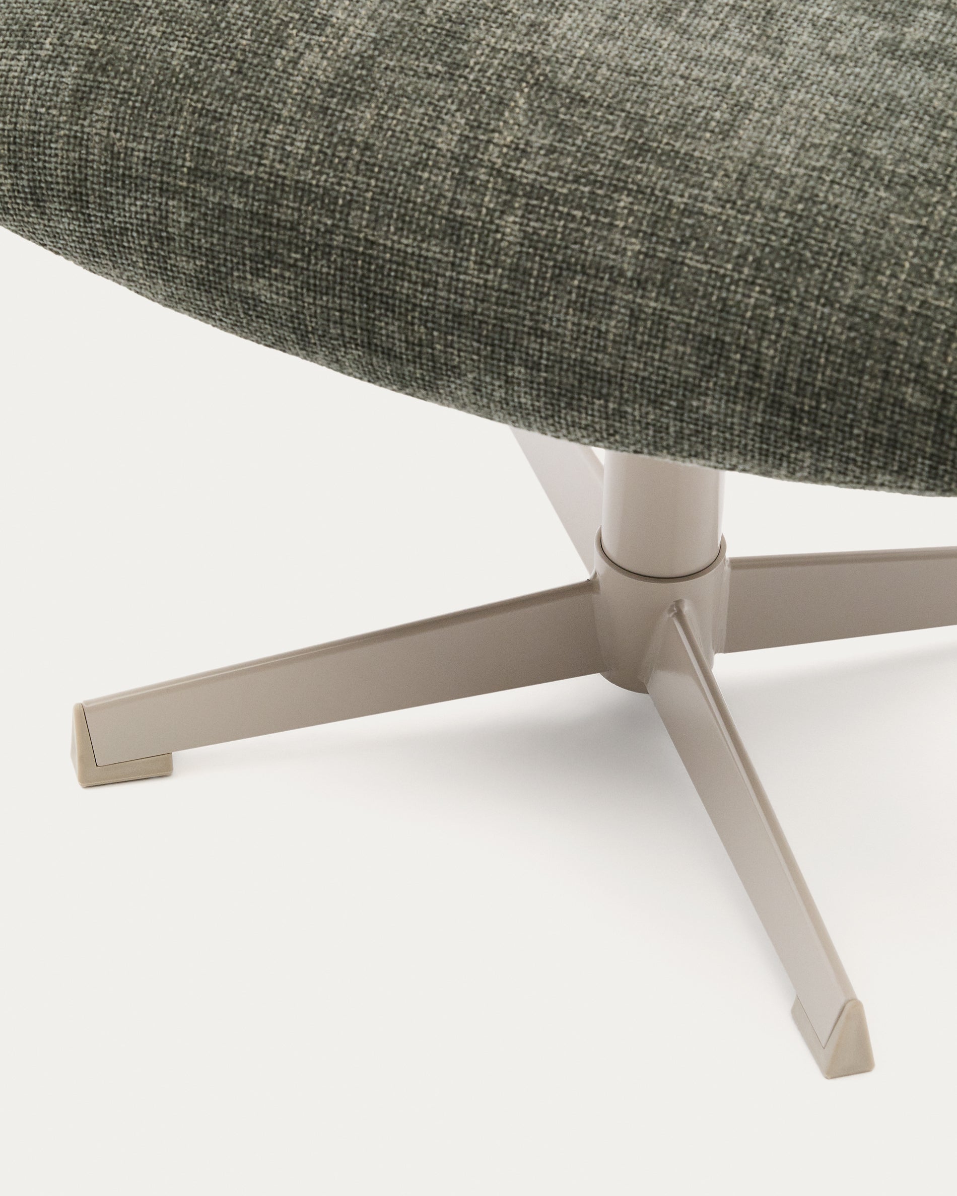 Teryl green chenille footrest with grey-finished metal, FSC 100% - Detail
