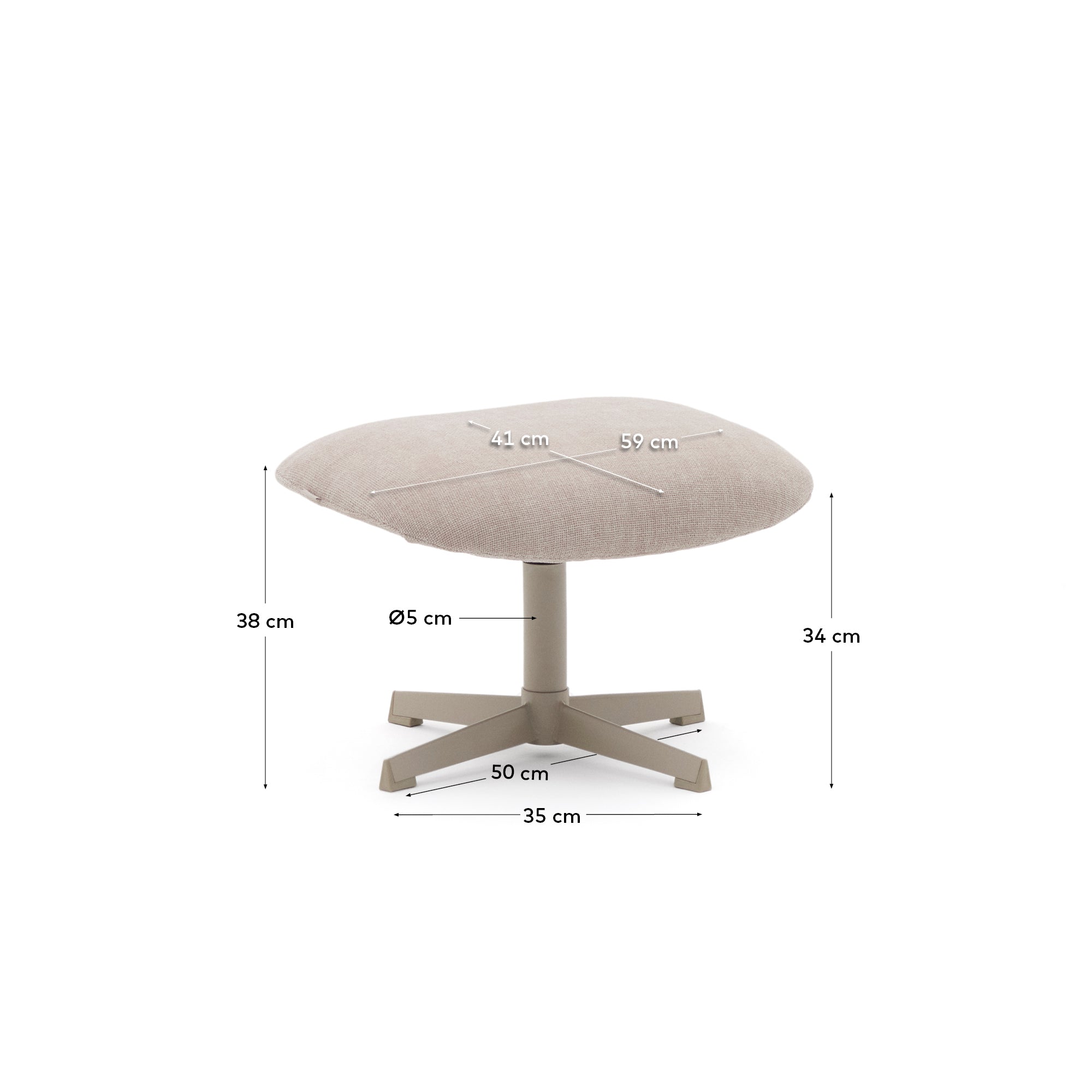 Jaspe beige footrest with grey-finished metal, FSC 100% - Measurements