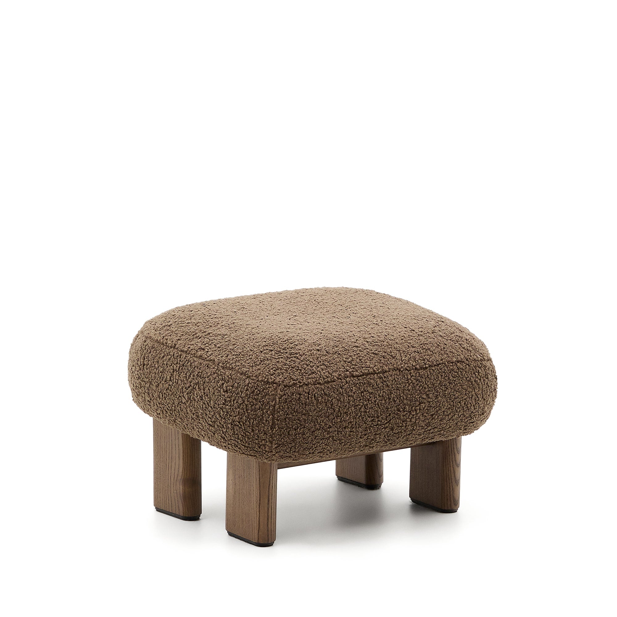 Cabana ocher bouclé pouf with solid ash wood legs, walnut finish, 65x55.4cm, FSC 100%