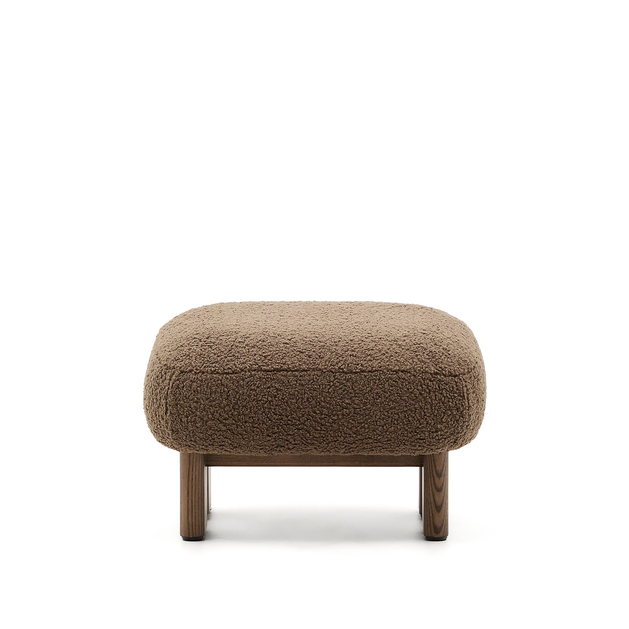 Cabana ocher bouclé pouf with solid ash wood legs, walnut finish, 65x55.4cm, FSC 100%