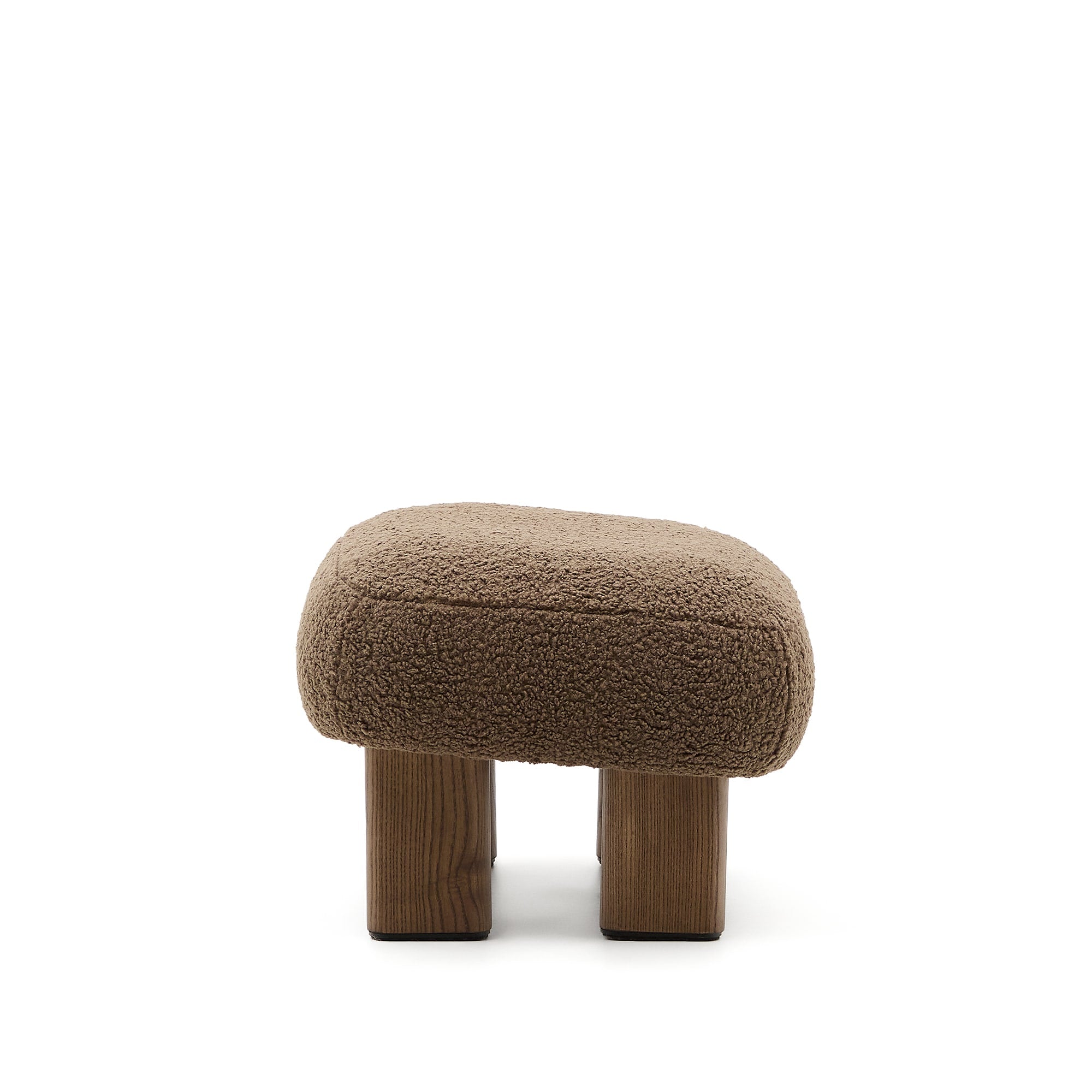 Cabana ocher bouclé pouf with solid ash wood legs, walnut finish, 65x55.4cm, FSC 100%