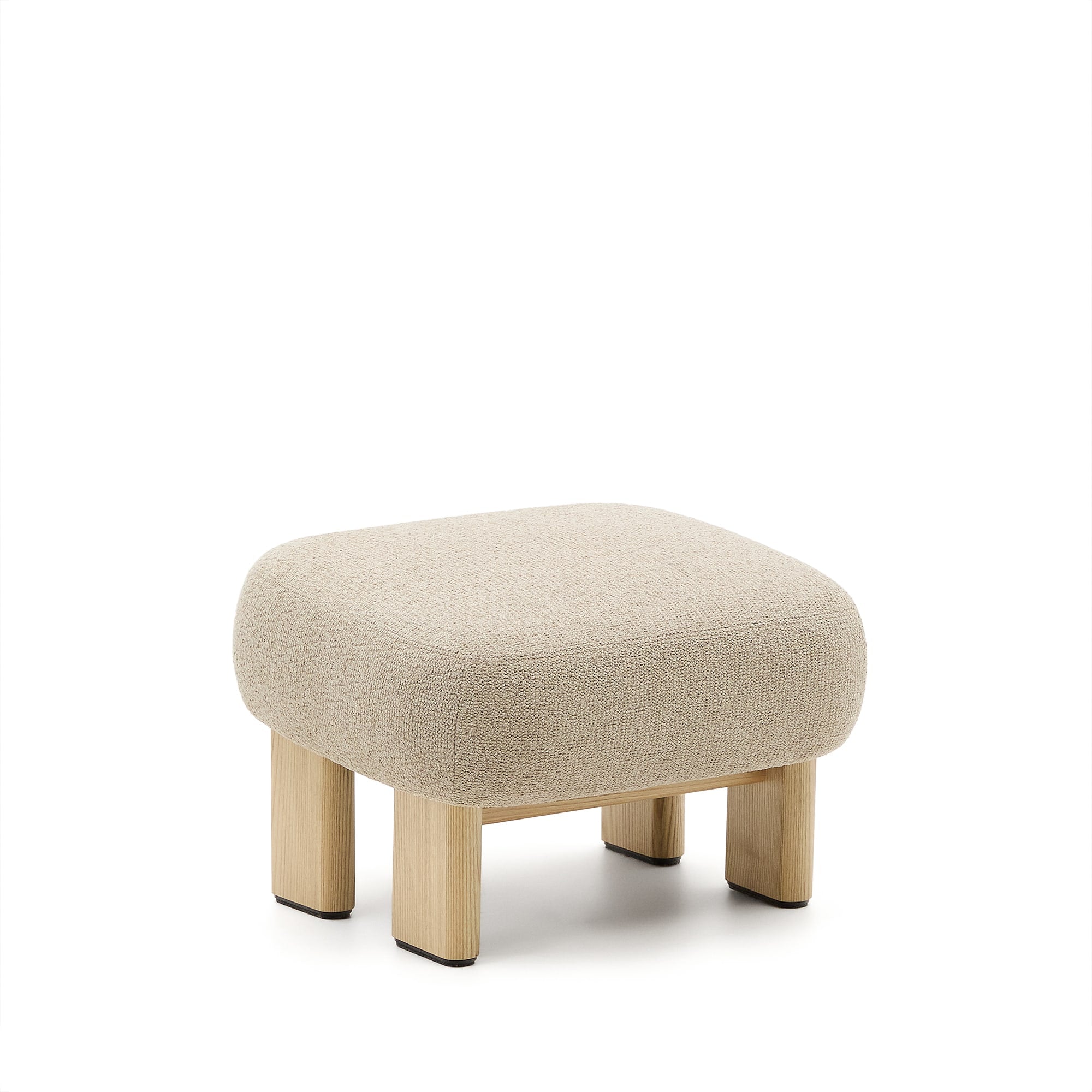 Cabana beige chenille footstool with solid ash wood legs, natural finish, 65x55.4 cm, FSC 100%