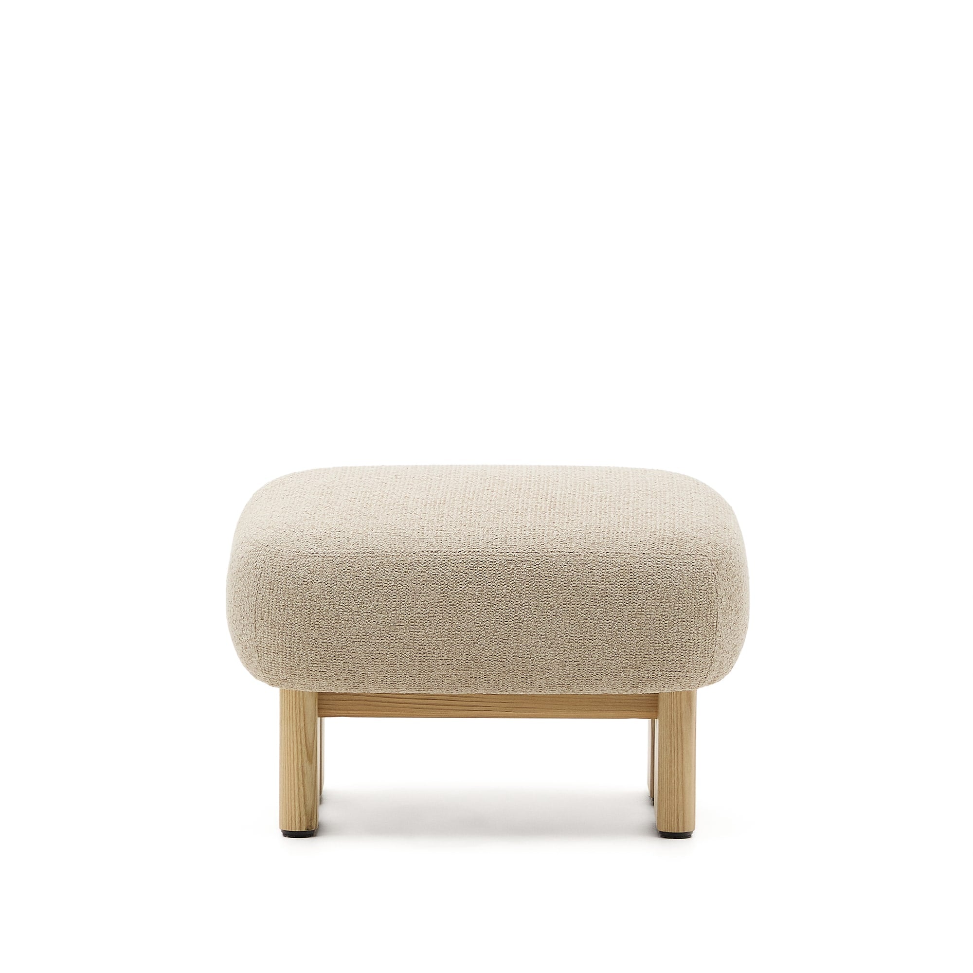 Cabana beige chenille footstool with solid ash wood legs, natural finish, 65x55.4 cm, FSC 100%