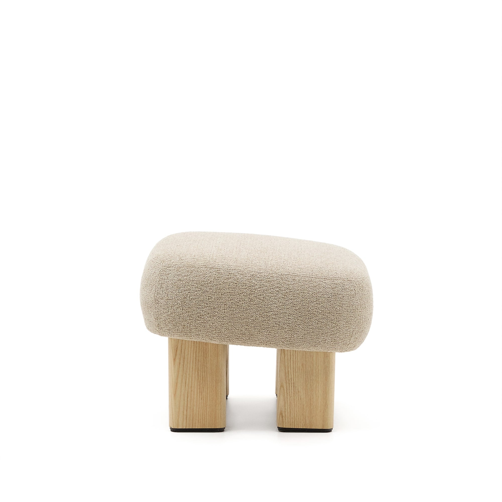 Cabana beige chenille footstool with solid ash wood legs, natural finish, 65x55.4 cm, FSC 100%