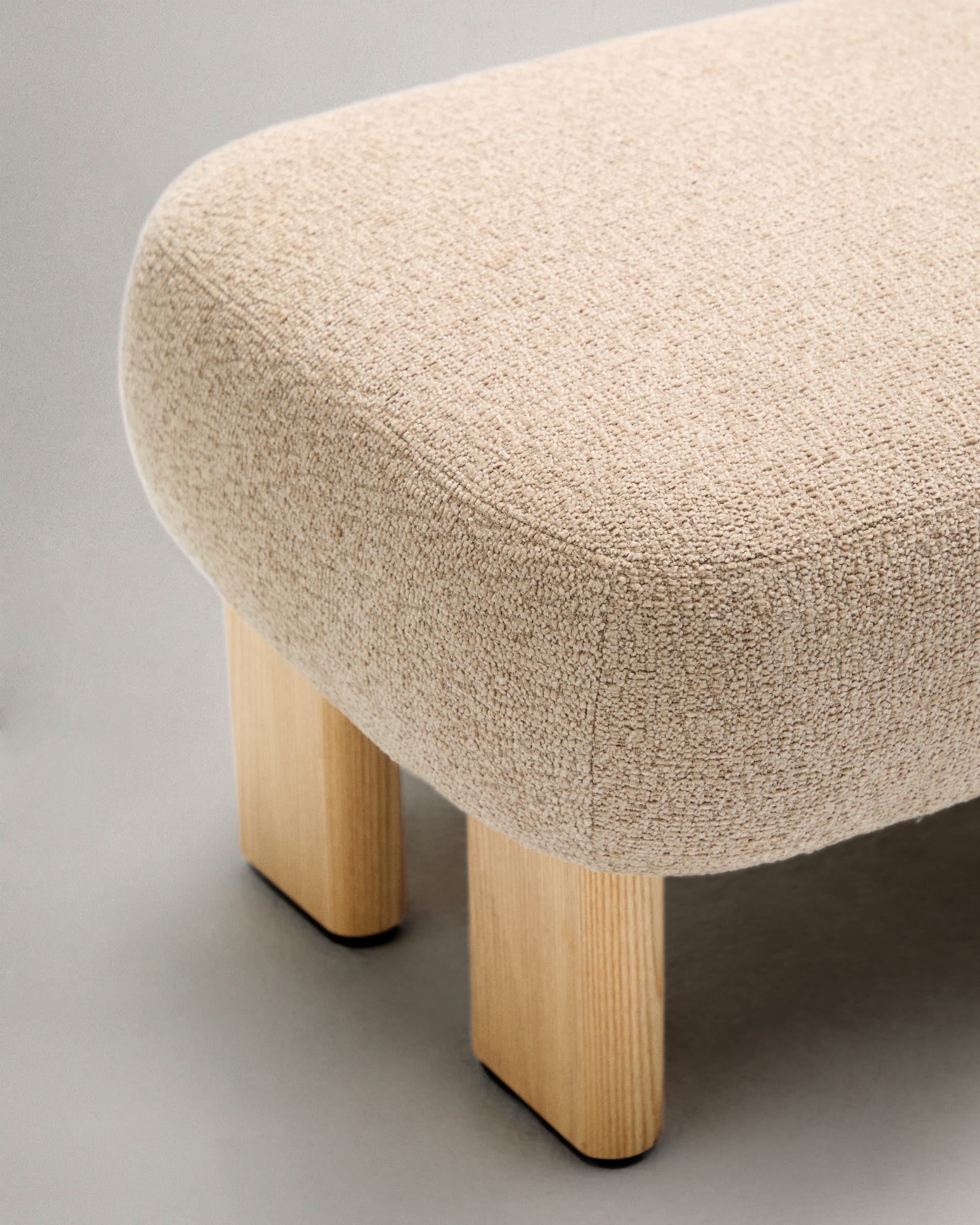 Cabana beige chenille footstool with solid ash wood legs, natural finish, 65x55.4 cm, FSC 100%