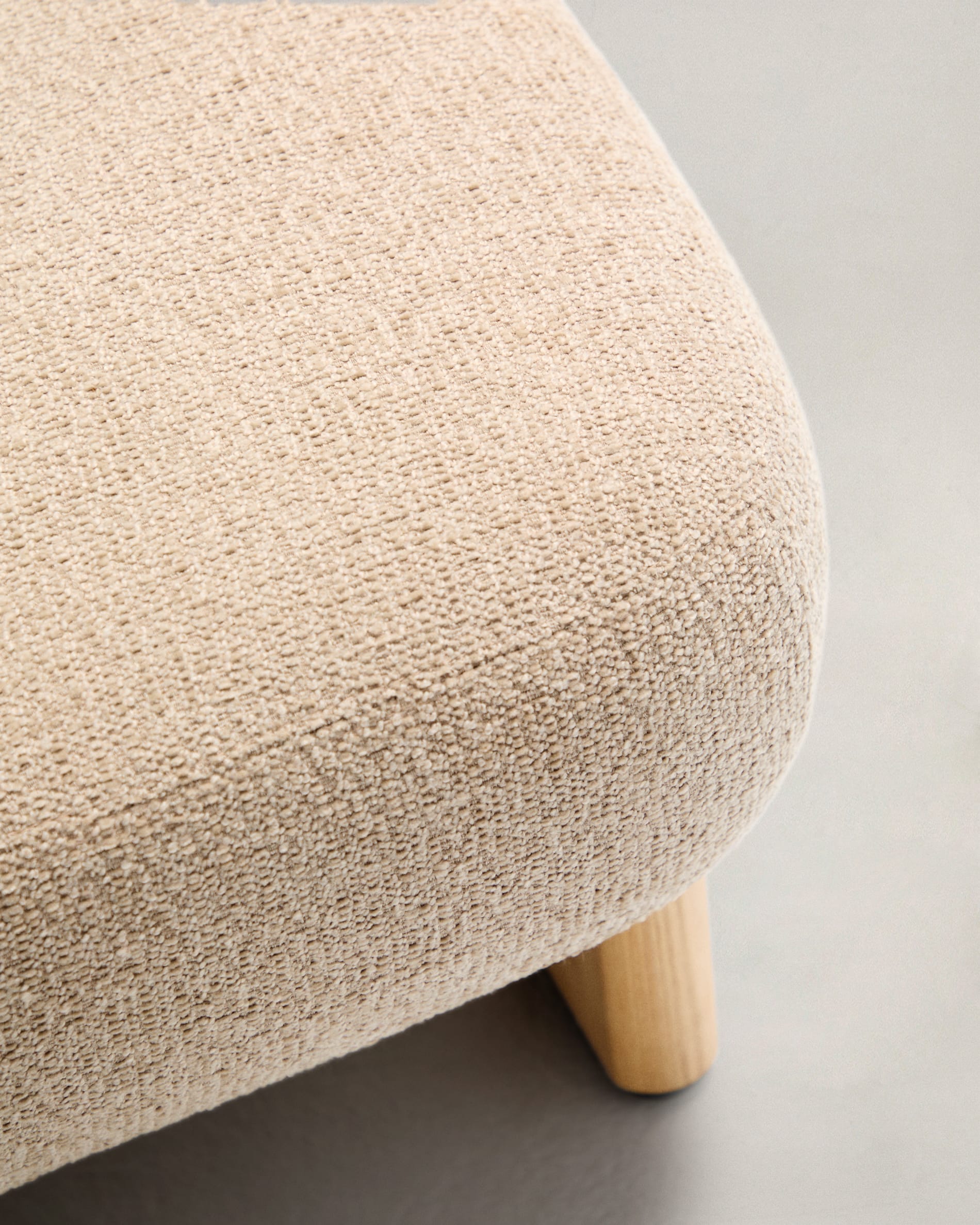 Cabana beige chenille footstool with solid ash wood legs, natural finish, 65x55.4 cm, FSC 100%