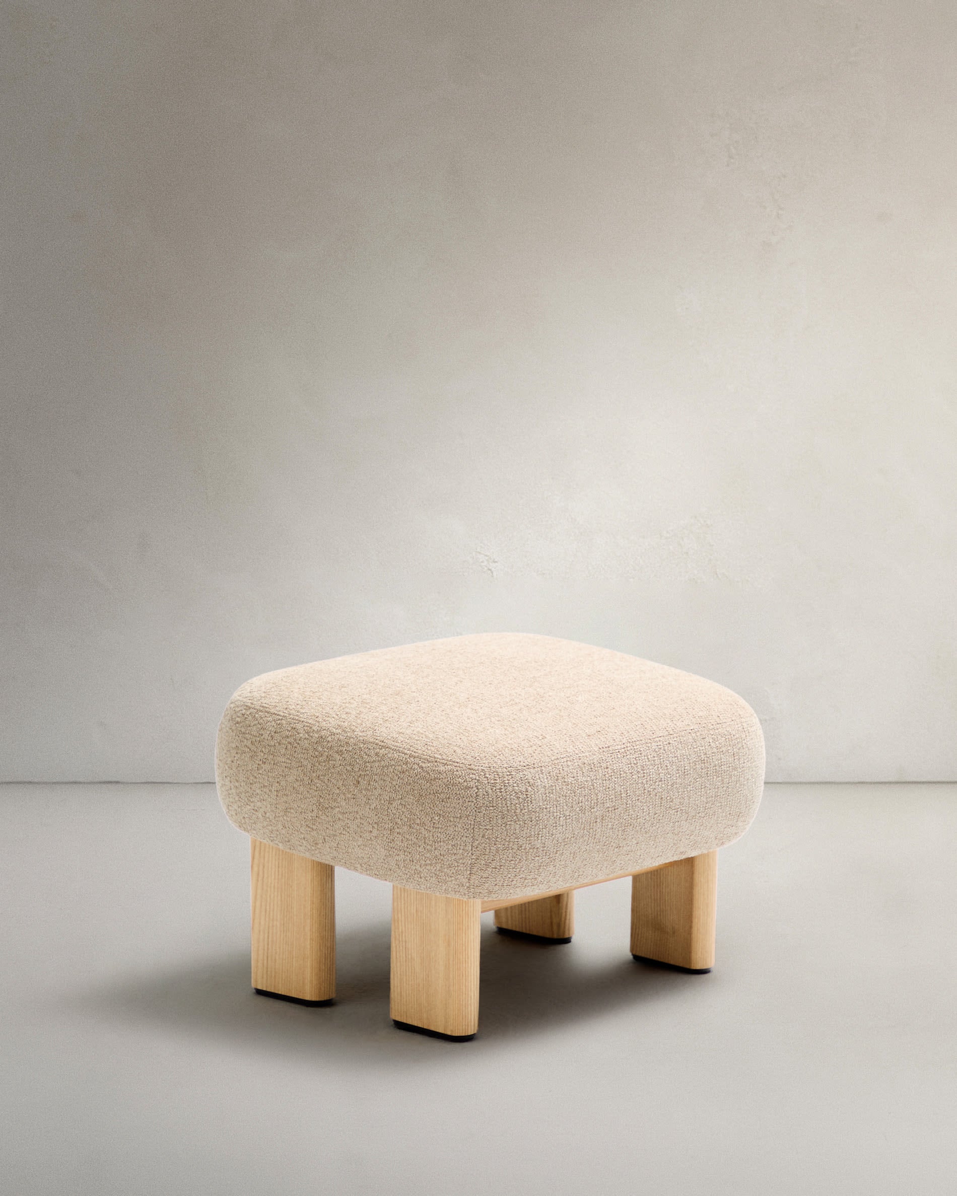 Cabana beige chenille footstool with solid ash wood legs, natural finish, 65x55.4 cm, FSC 100%