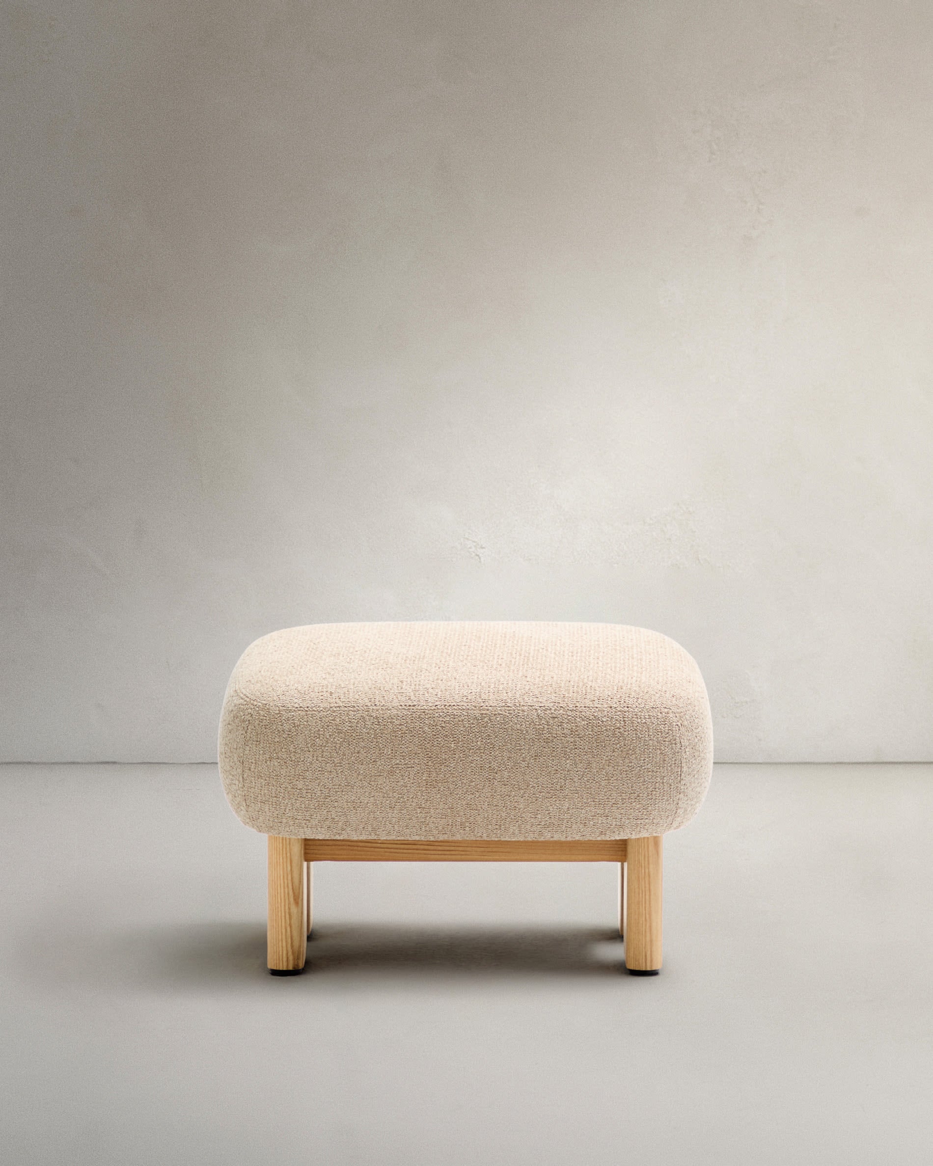 Cabana beige chenille footstool with solid ash wood legs, natural finish, 65x55.4 cm, FSC 100%