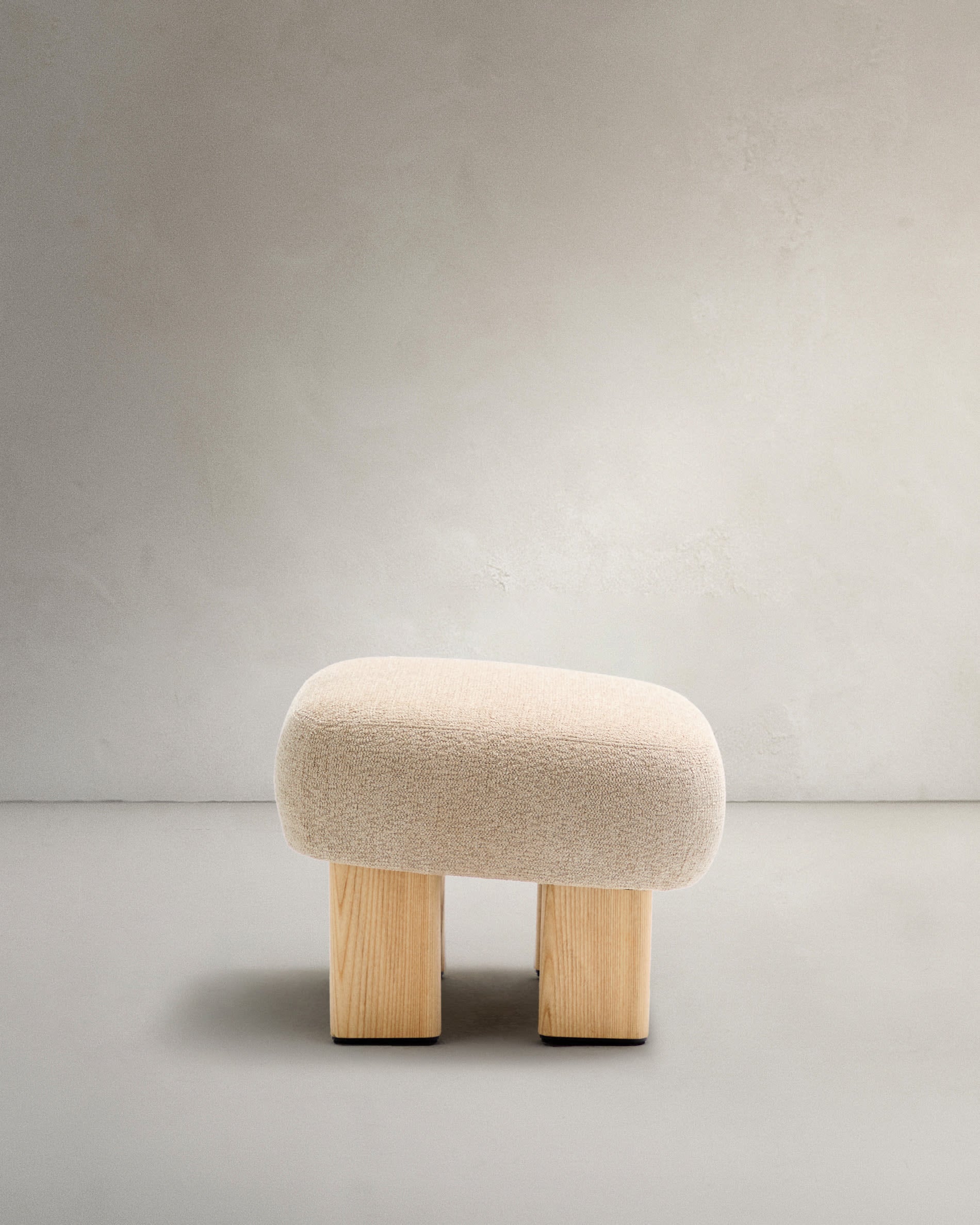 Cabana beige chenille footstool with solid ash wood legs, natural finish, 65x55.4 cm, FSC 100%