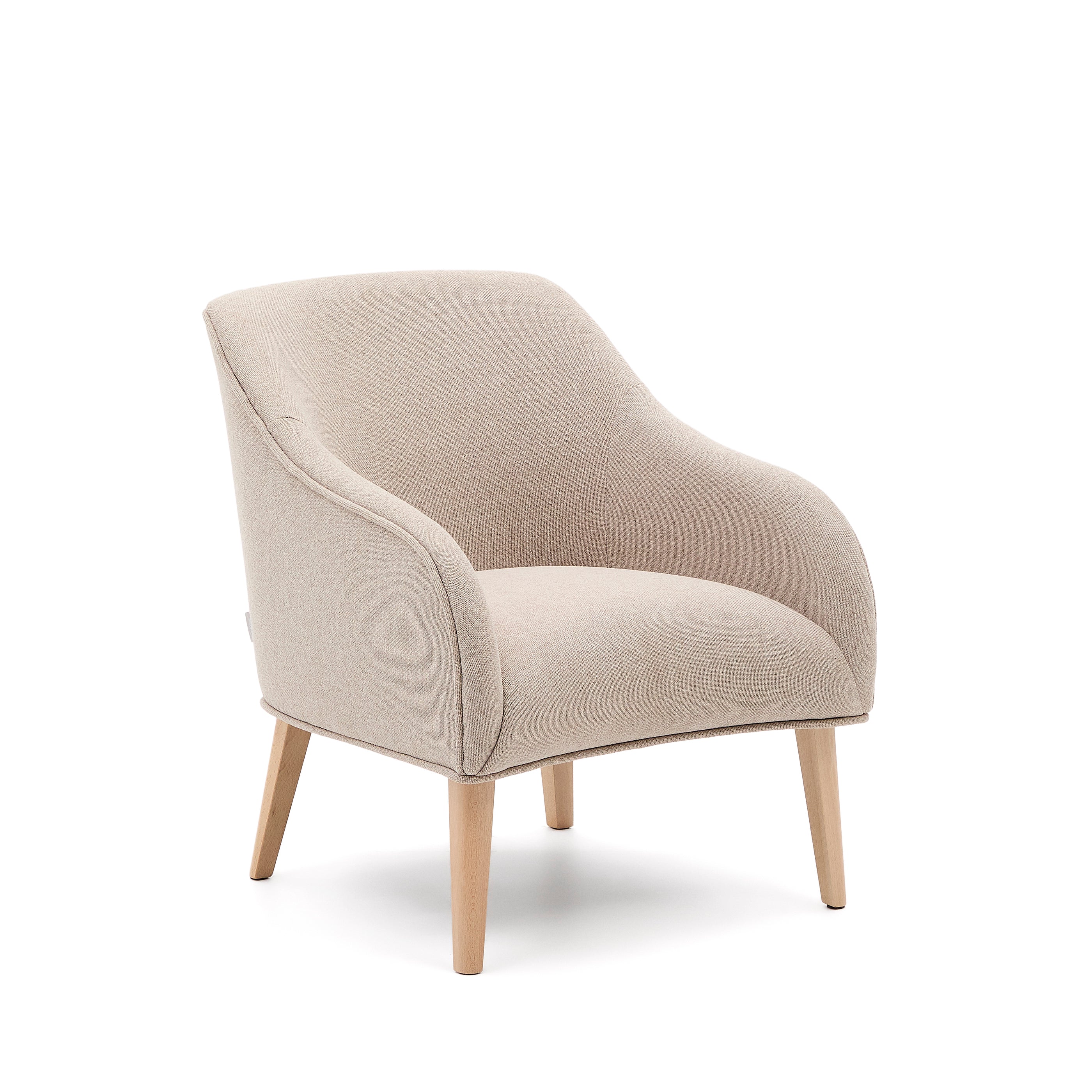 Bobly armchair in beige and with solid beech wood in a natural finish - Product Image