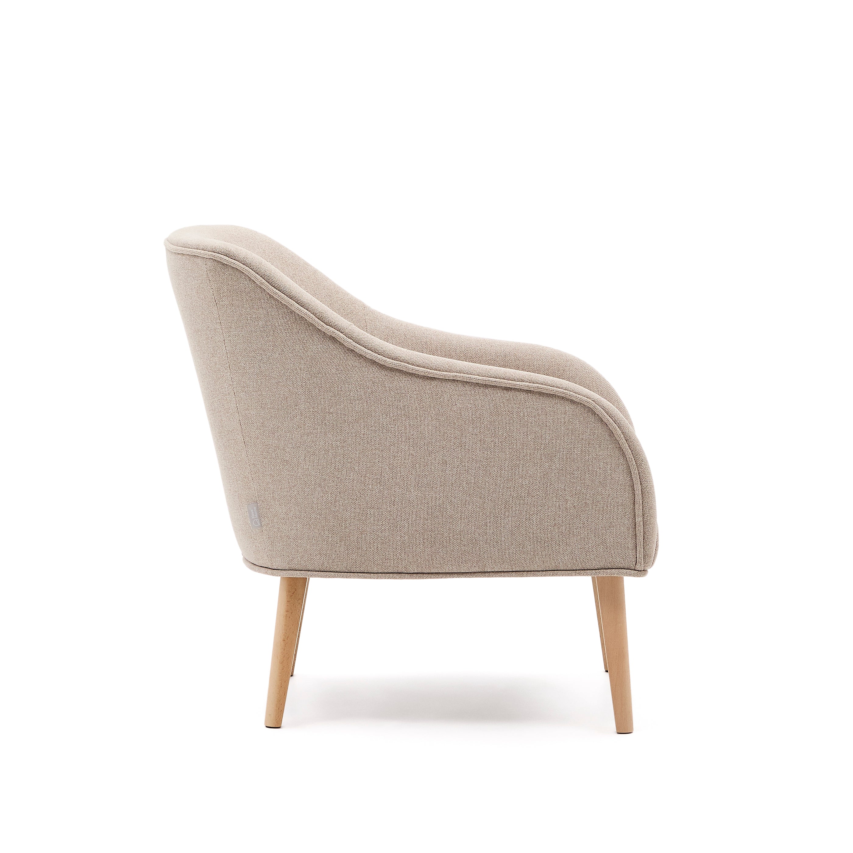 Bobly armchair in beige and with solid beech wood in a natural finish - Product Image