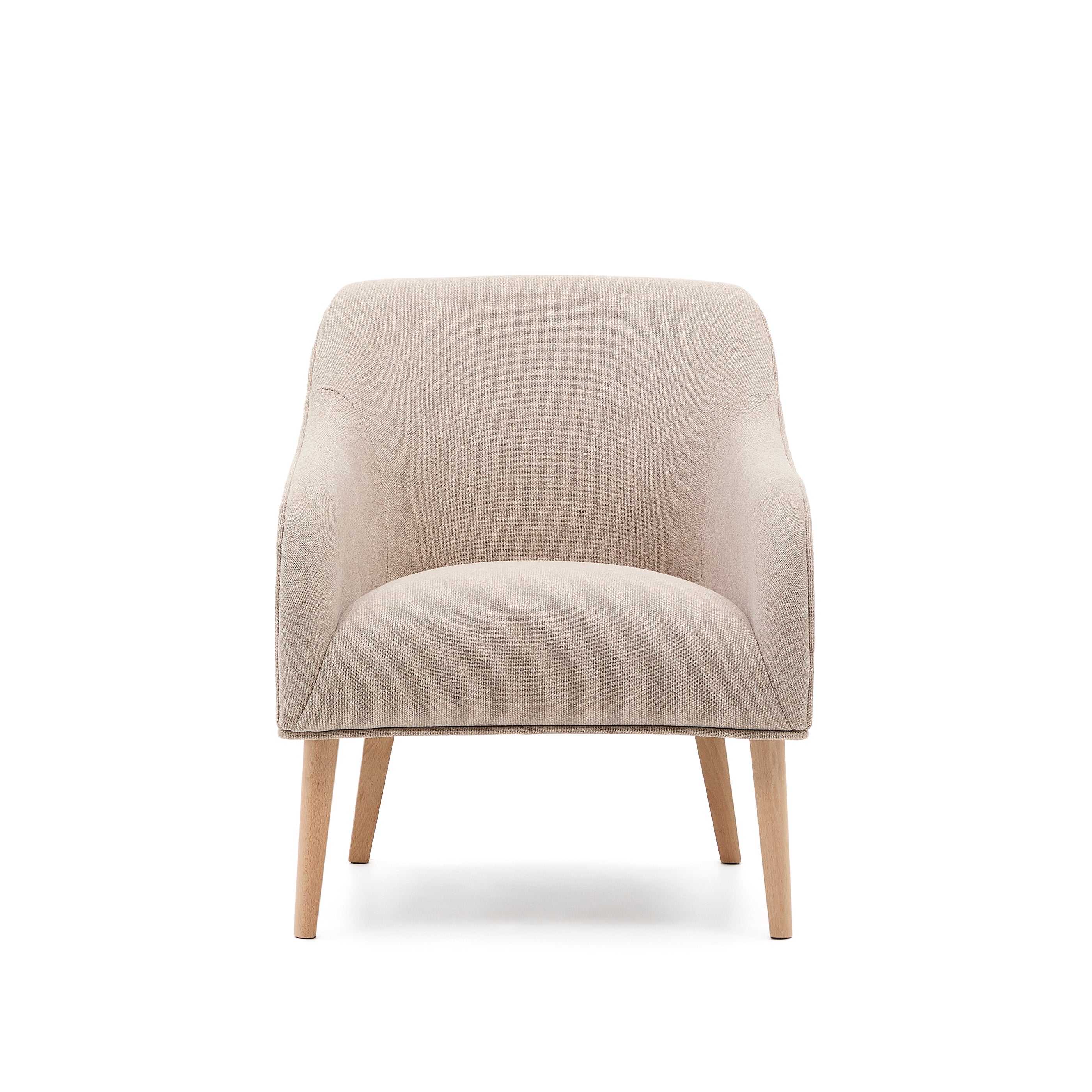 Bobly armchair in beige and with solid beech wood in a natural finish - Product Image