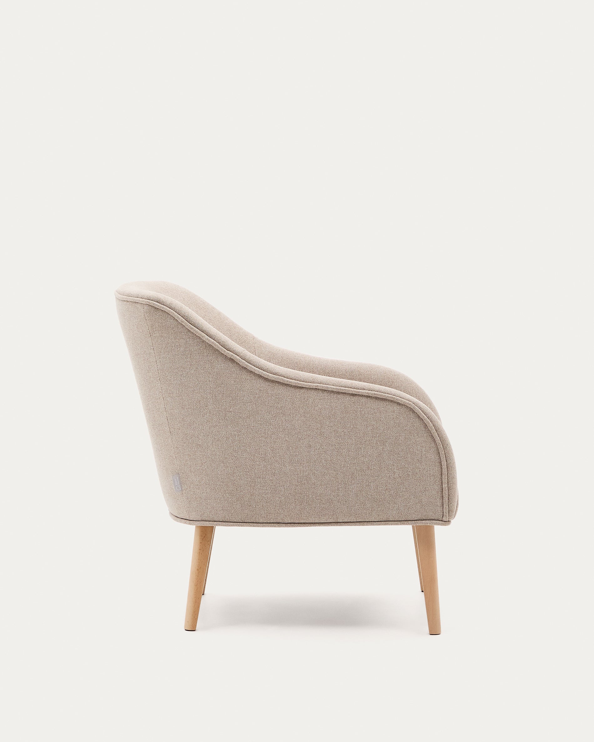 Bobly armchair in beige and with solid beech wood in a natural finish - Product View