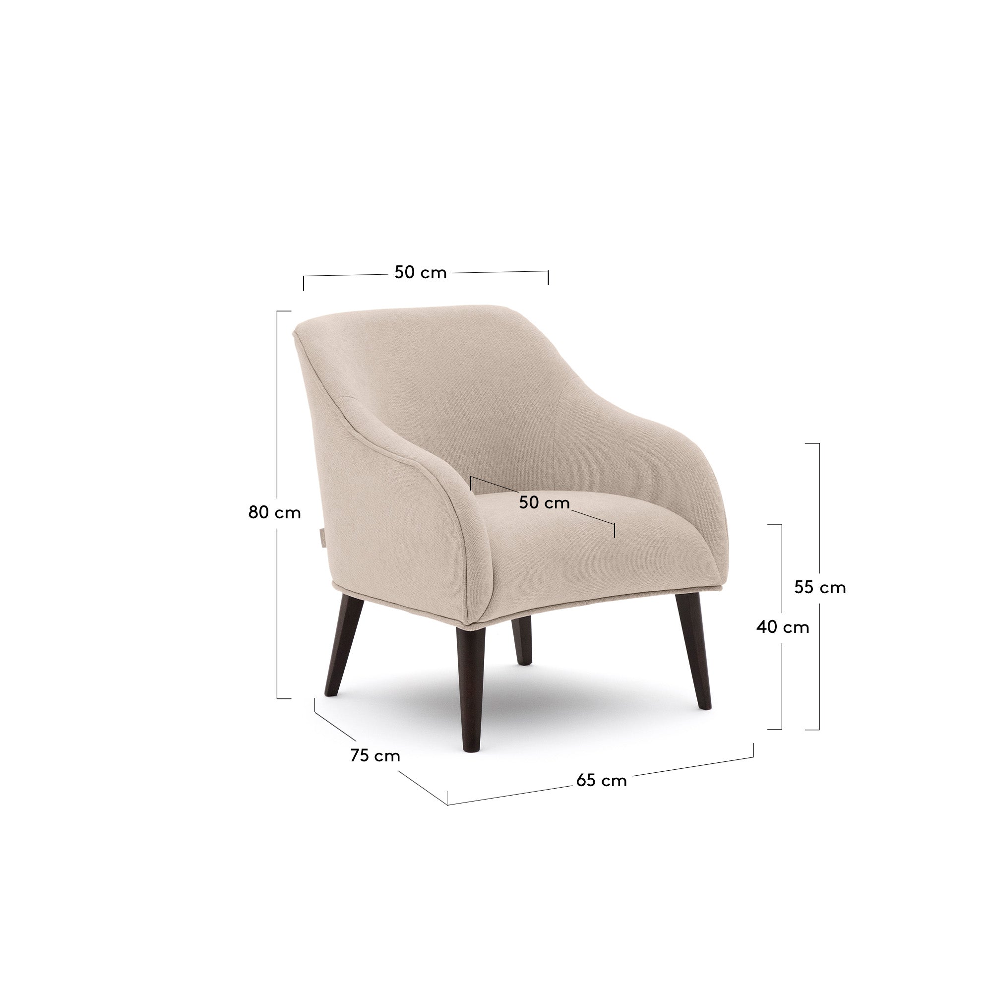 Bobly armchair in beige and with solid beech wood in a wenge finish FSC Mix Credit - Measurements