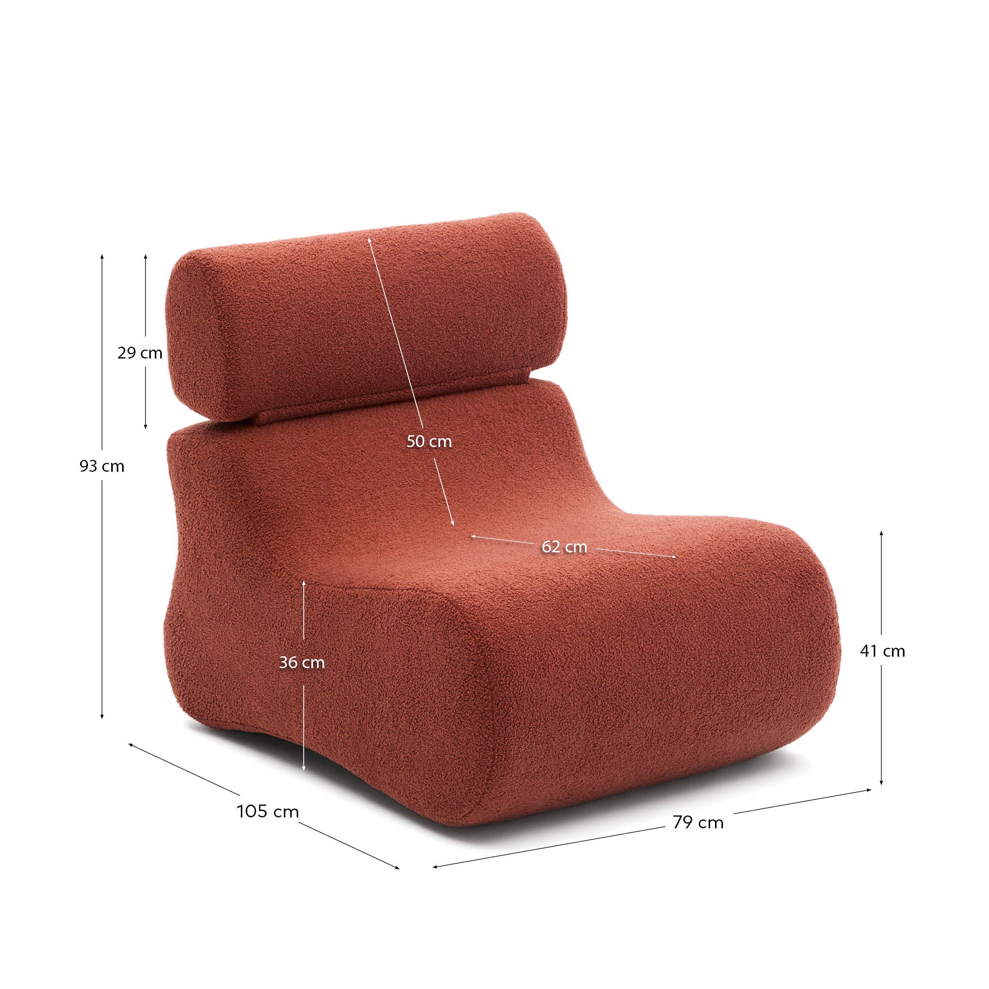 Club terracotta bouclé armchair - Measurements