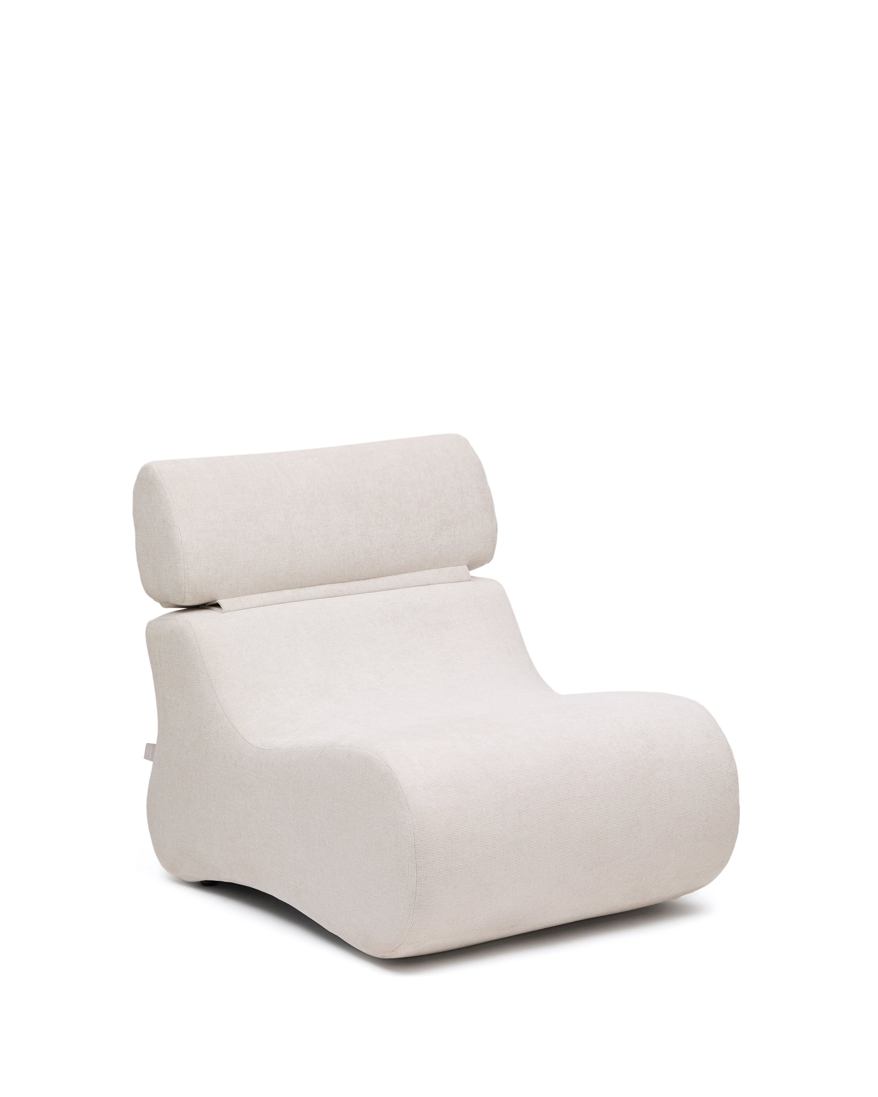 Club pearl-coloured, chenille armchair - Product Image