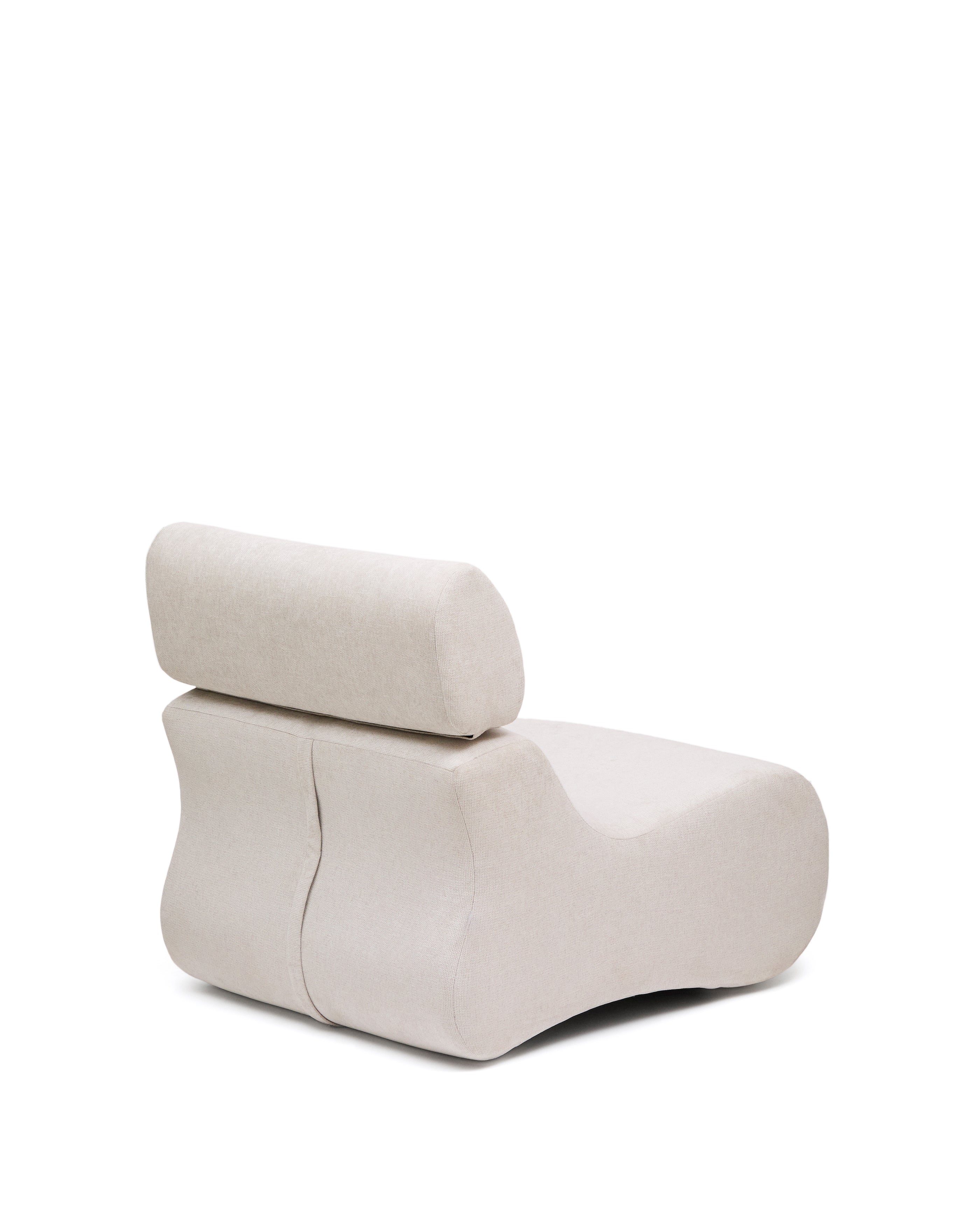 Club pearl-coloured, chenille armchair - Product Image