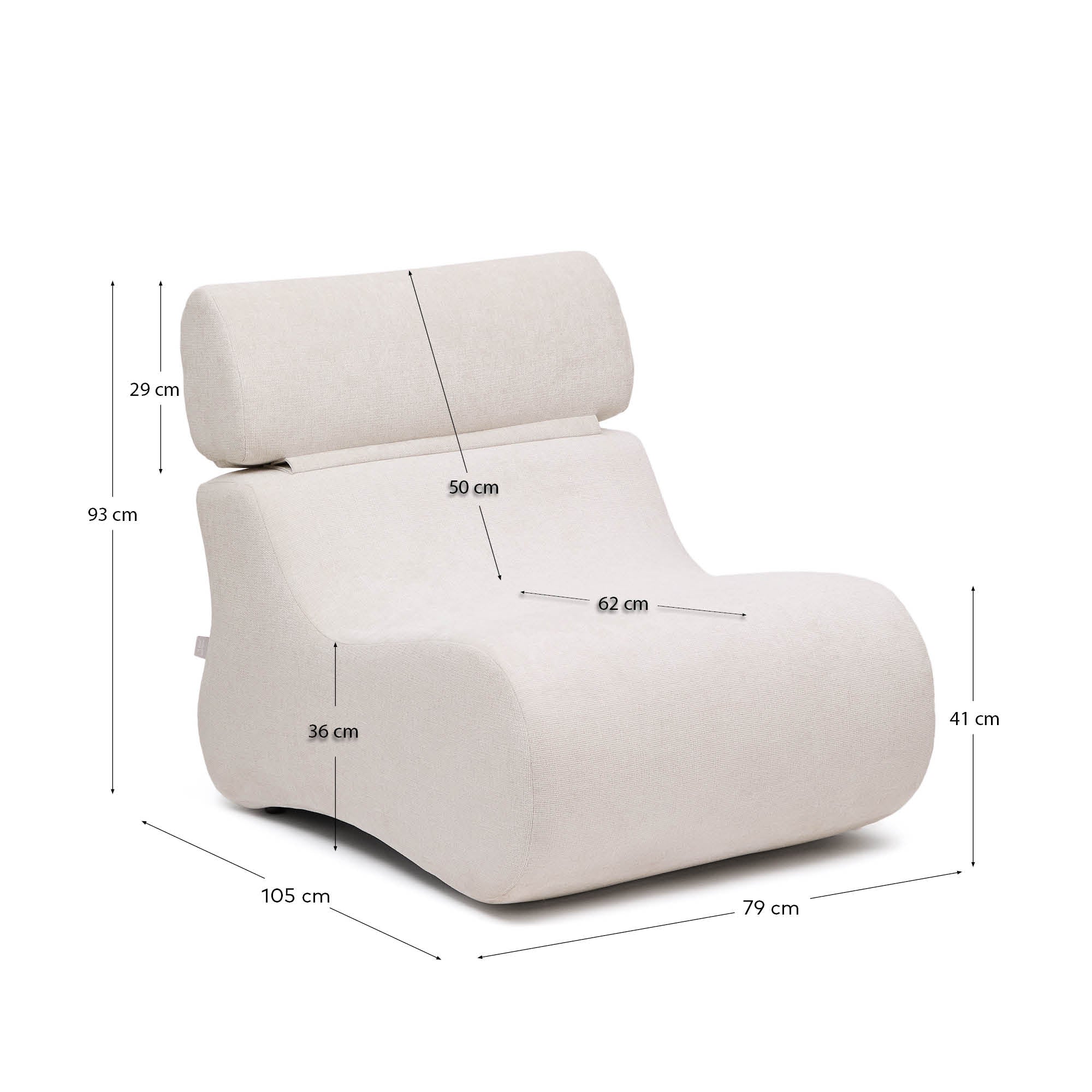 Club pearl-coloured, chenille armchair - Measurements