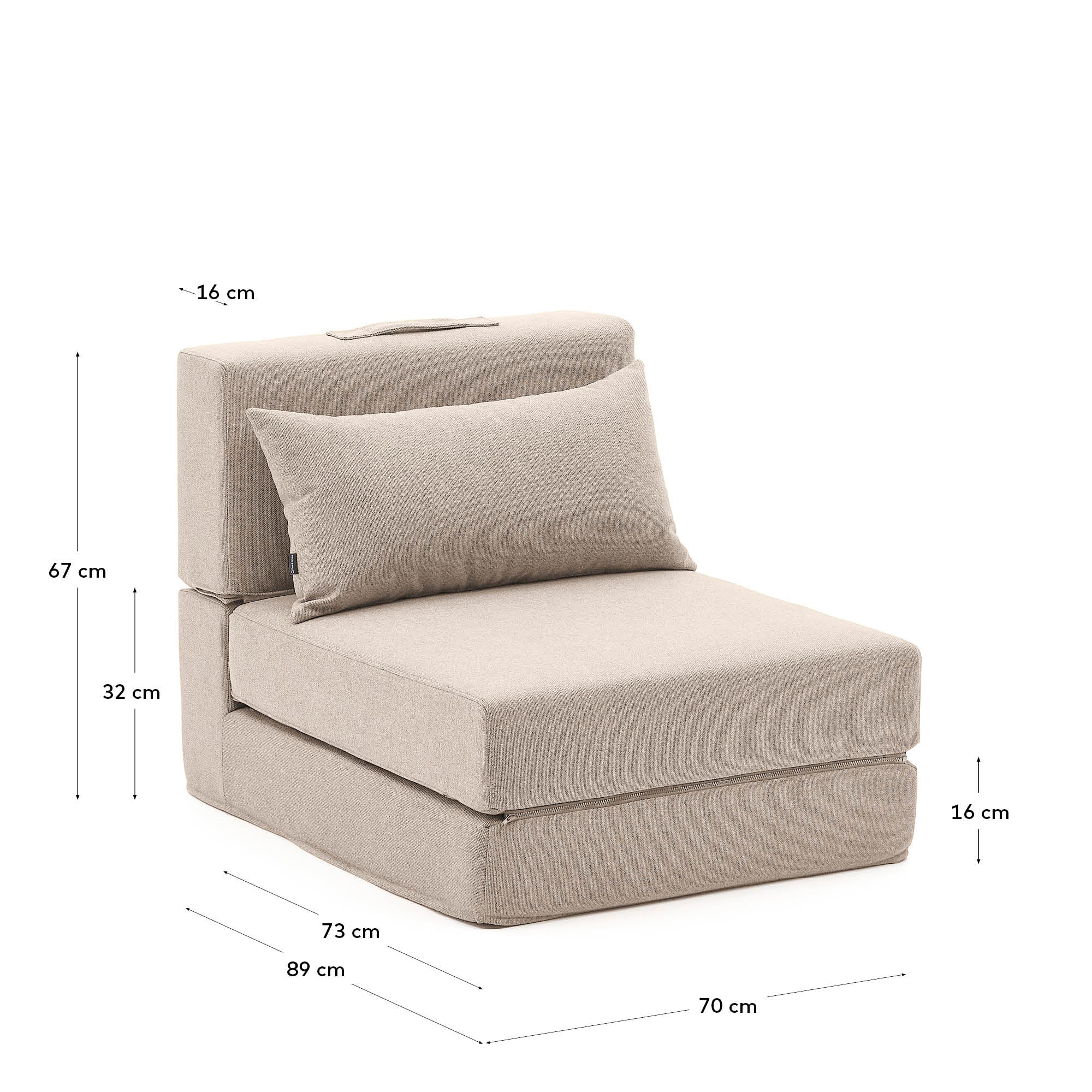 Arty beige, convertible pouffe/bed 70 x 89 (200) cm - Measurements