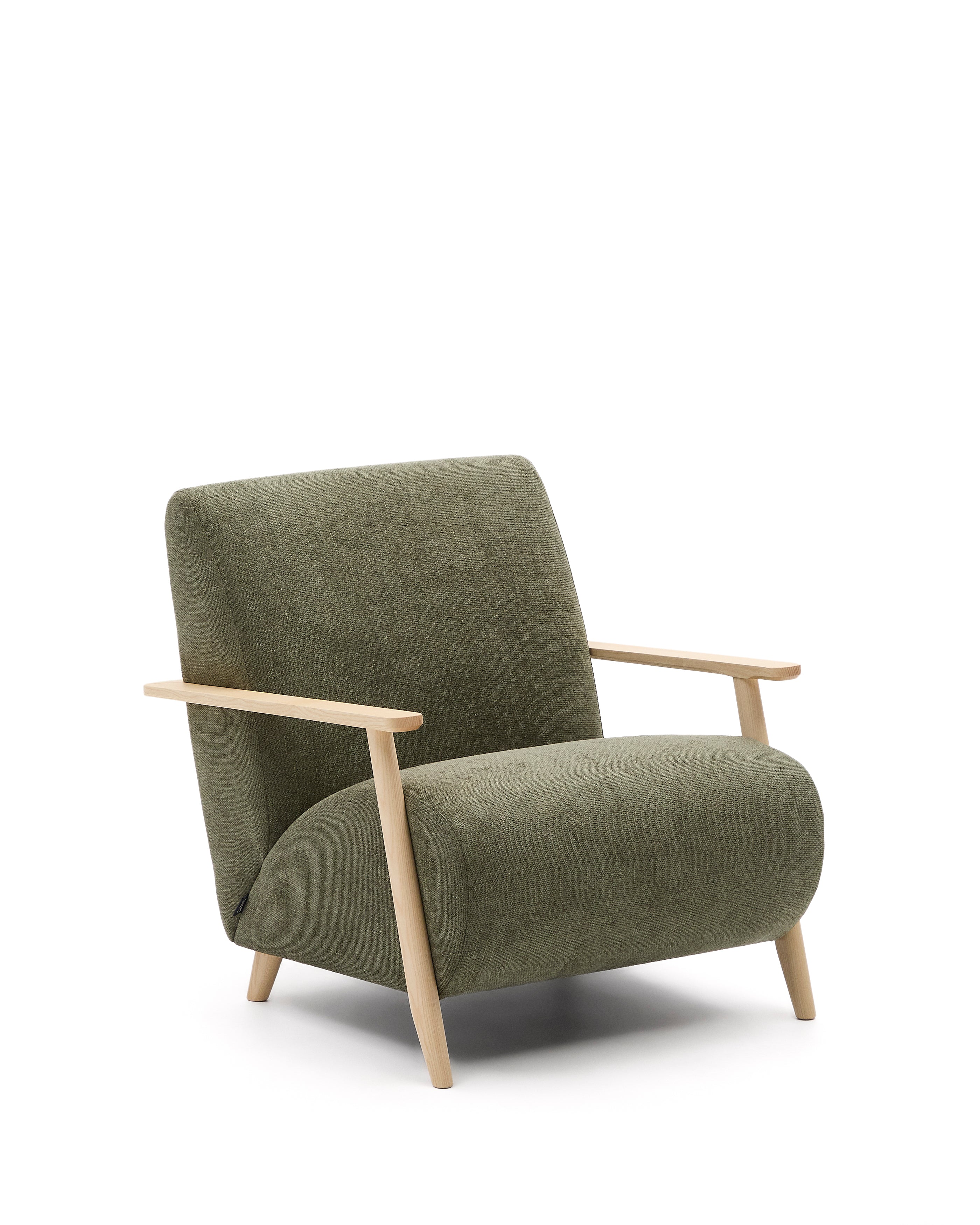 Meghan armchair in green chenille and with solid beech wood in a natural finish FSC Mix Credit - Product Image