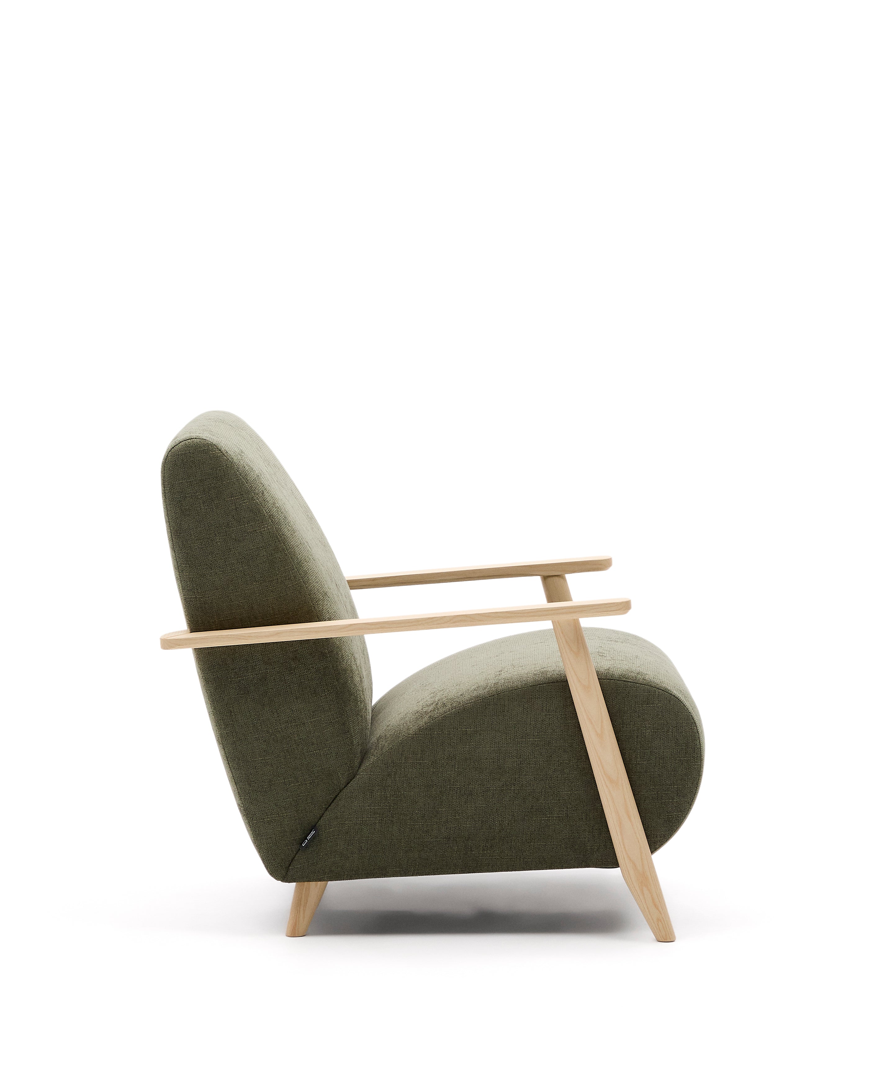 Meghan armchair in green chenille and with solid beech wood in a natural finish FSC Mix Credit - Product Image