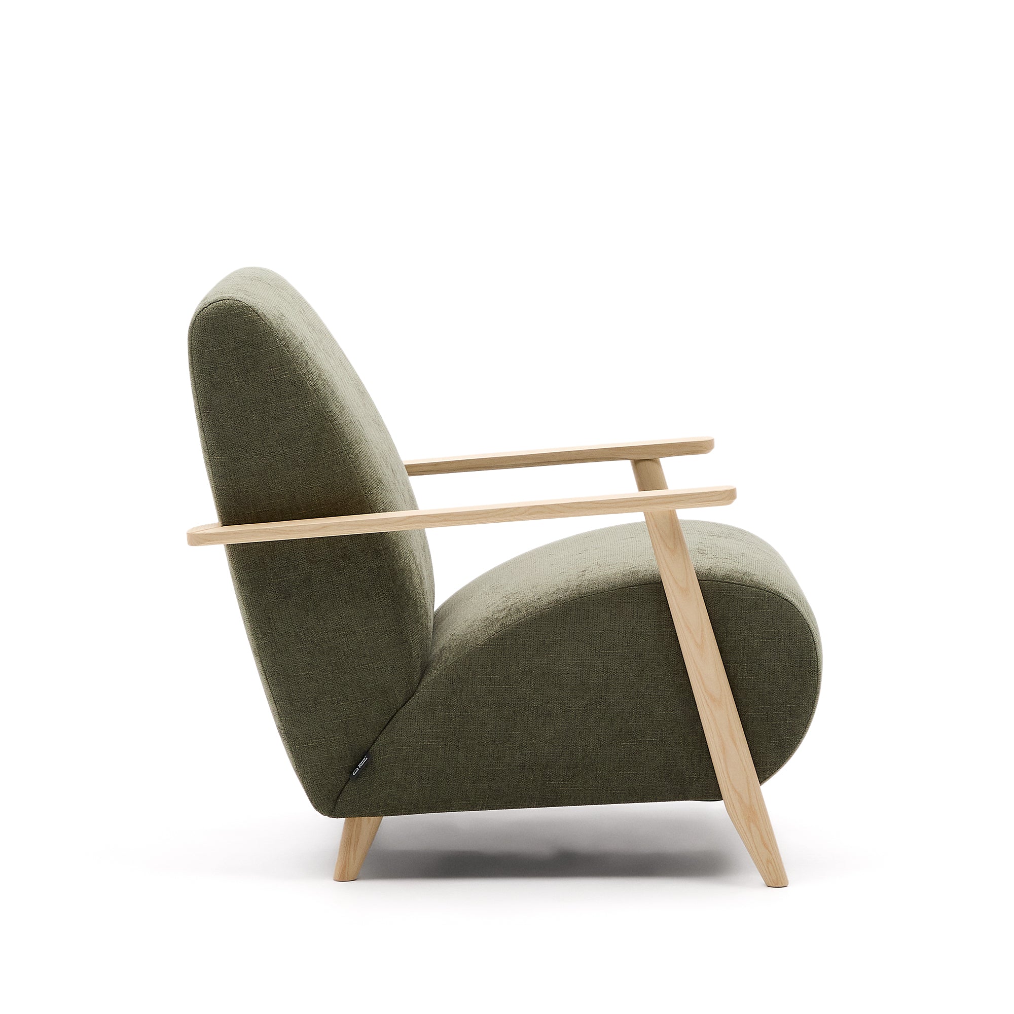 Meghan armchair in green chenille and with solid beech wood in a natural finish FSC Mix Credit - Product Image