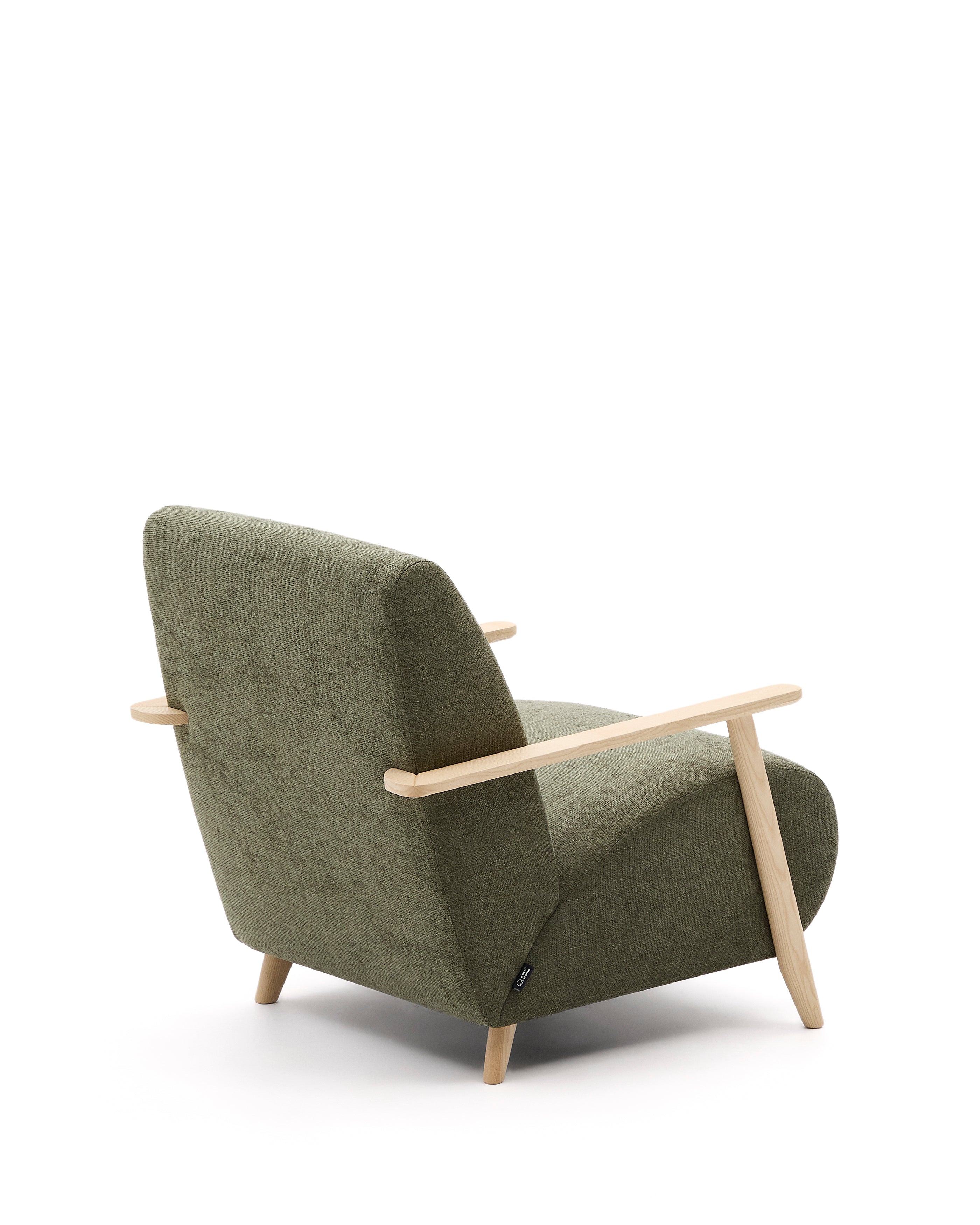Meghan armchair in green chenille and with solid beech wood in a natural finish FSC Mix Credit - Product Image