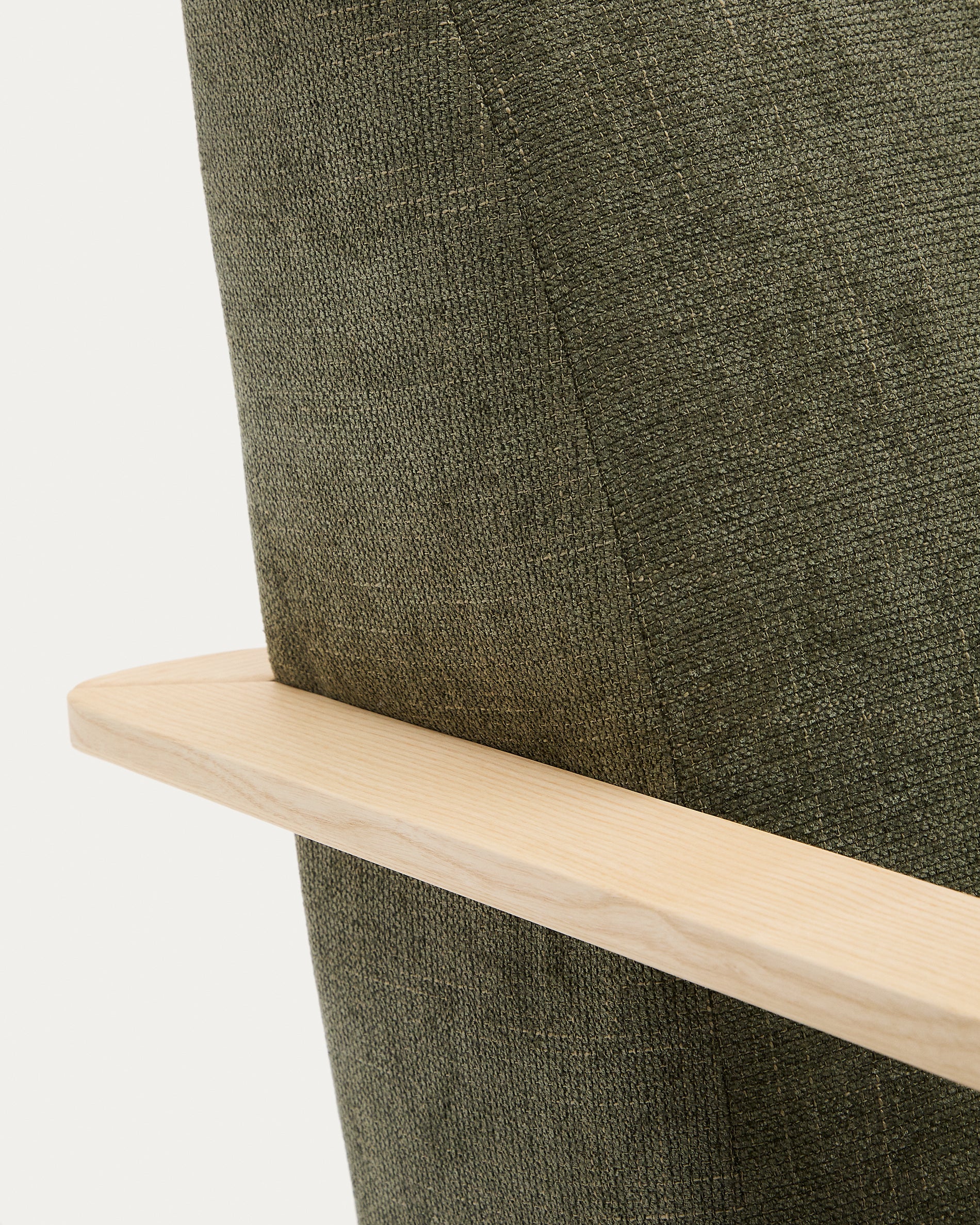 Meghan armchair in green chenille and with solid beech wood in a natural finish FSC Mix Credit - Detail