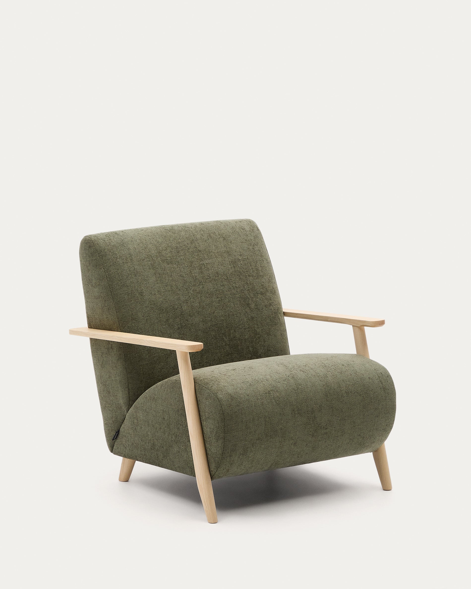 Meghan armchair in green chenille and with solid beech wood in a natural finish FSC Mix Credit - Product View