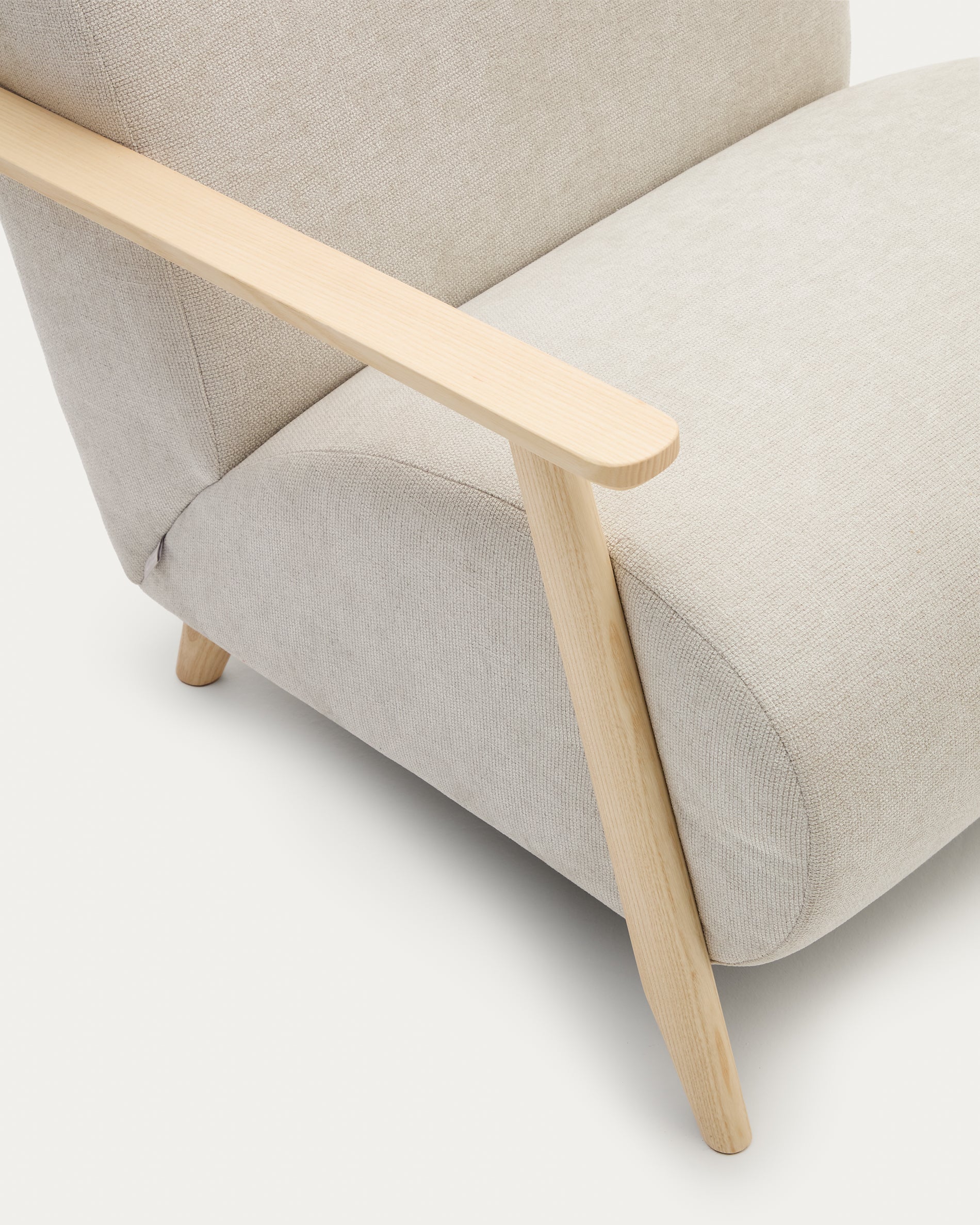 Meghan armchair in pearl chenille and with solid beech wood in a natural finish FSC Mix Credit - Detail