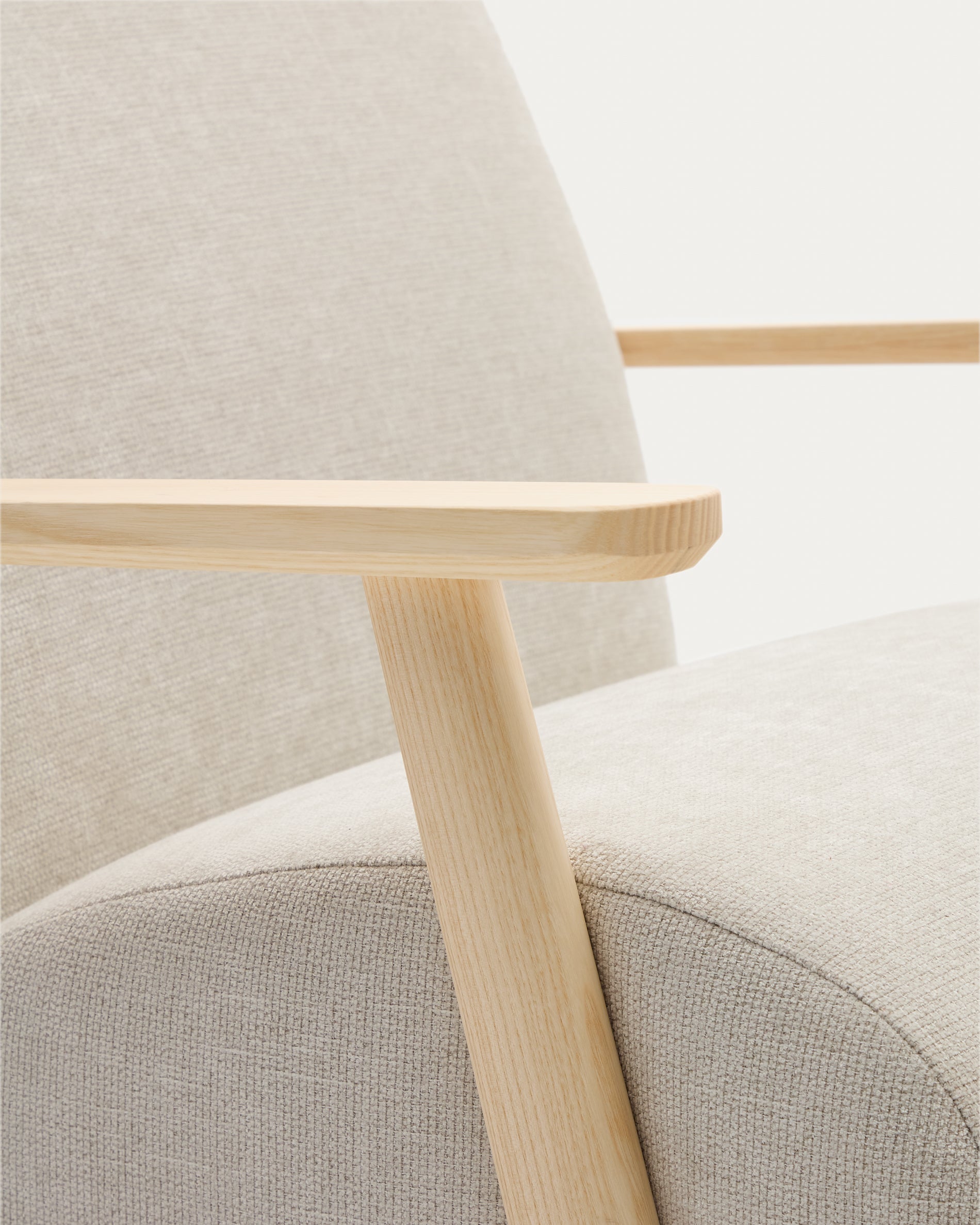 Meghan armchair in pearl chenille and with solid beech wood in a natural finish FSC Mix Credit - Detail
