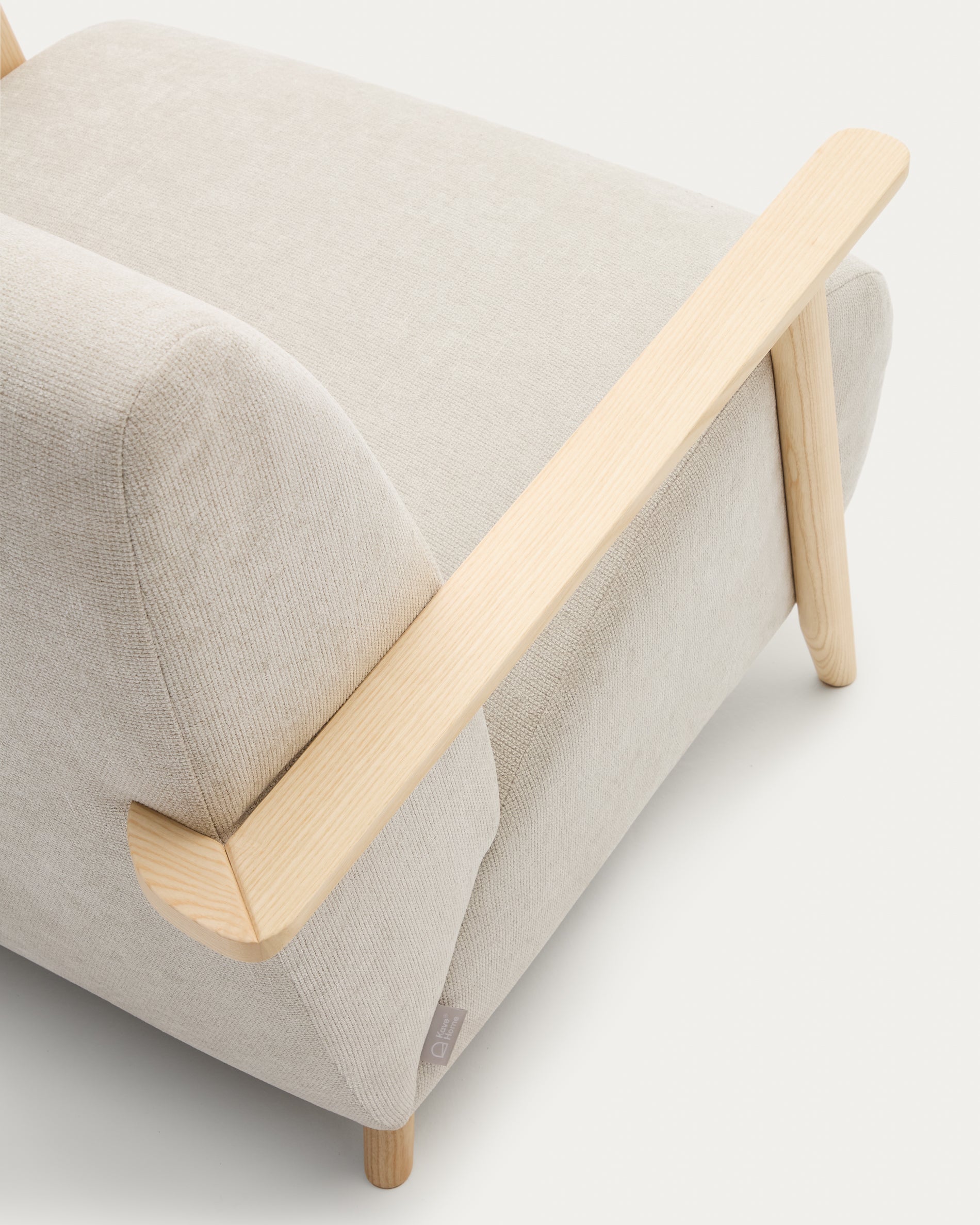 Meghan armchair in pearl chenille and with solid beech wood in a natural finish FSC Mix Credit - Detail