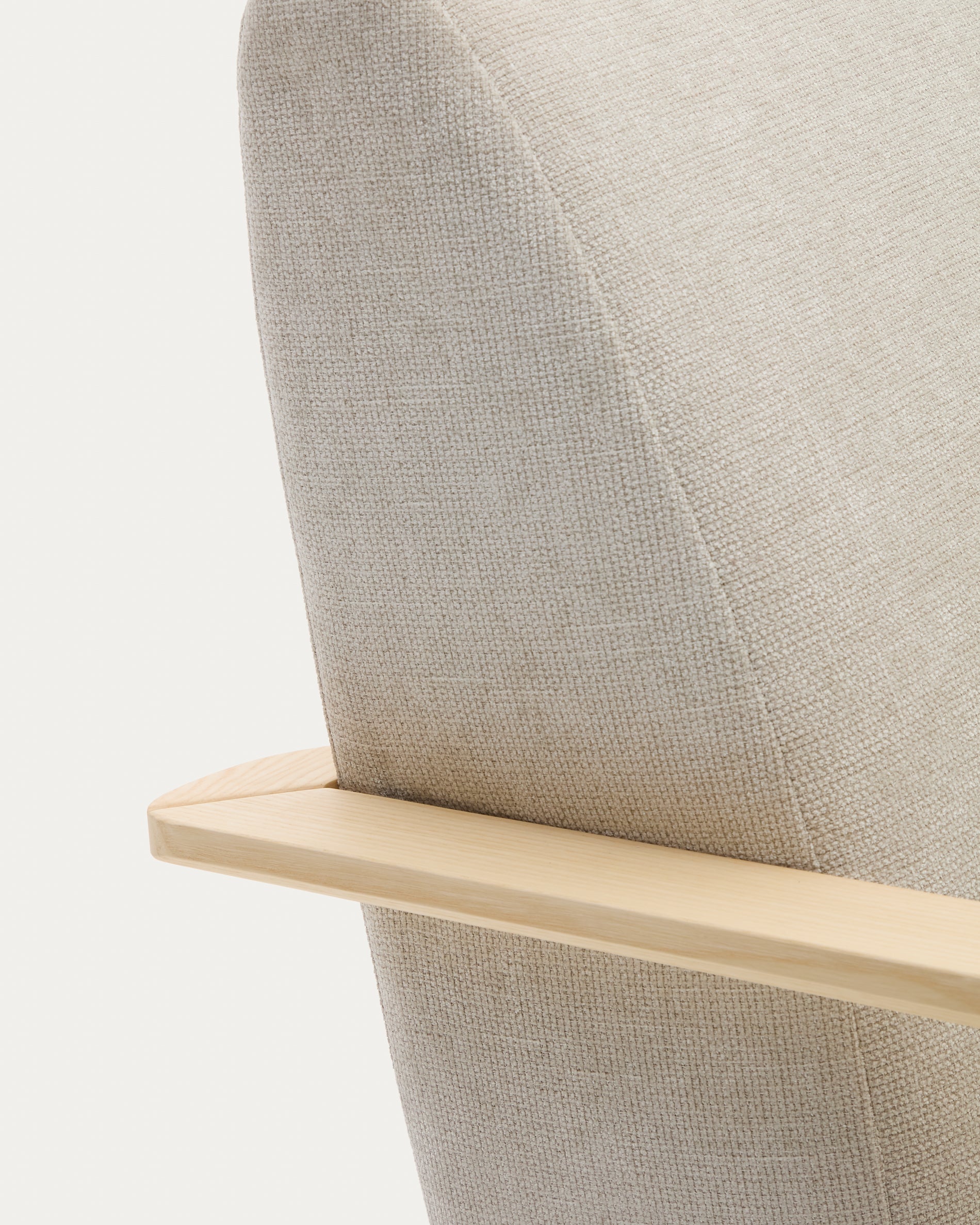 Meghan armchair in pearl chenille and with solid beech wood in a natural finish FSC Mix Credit - Detail