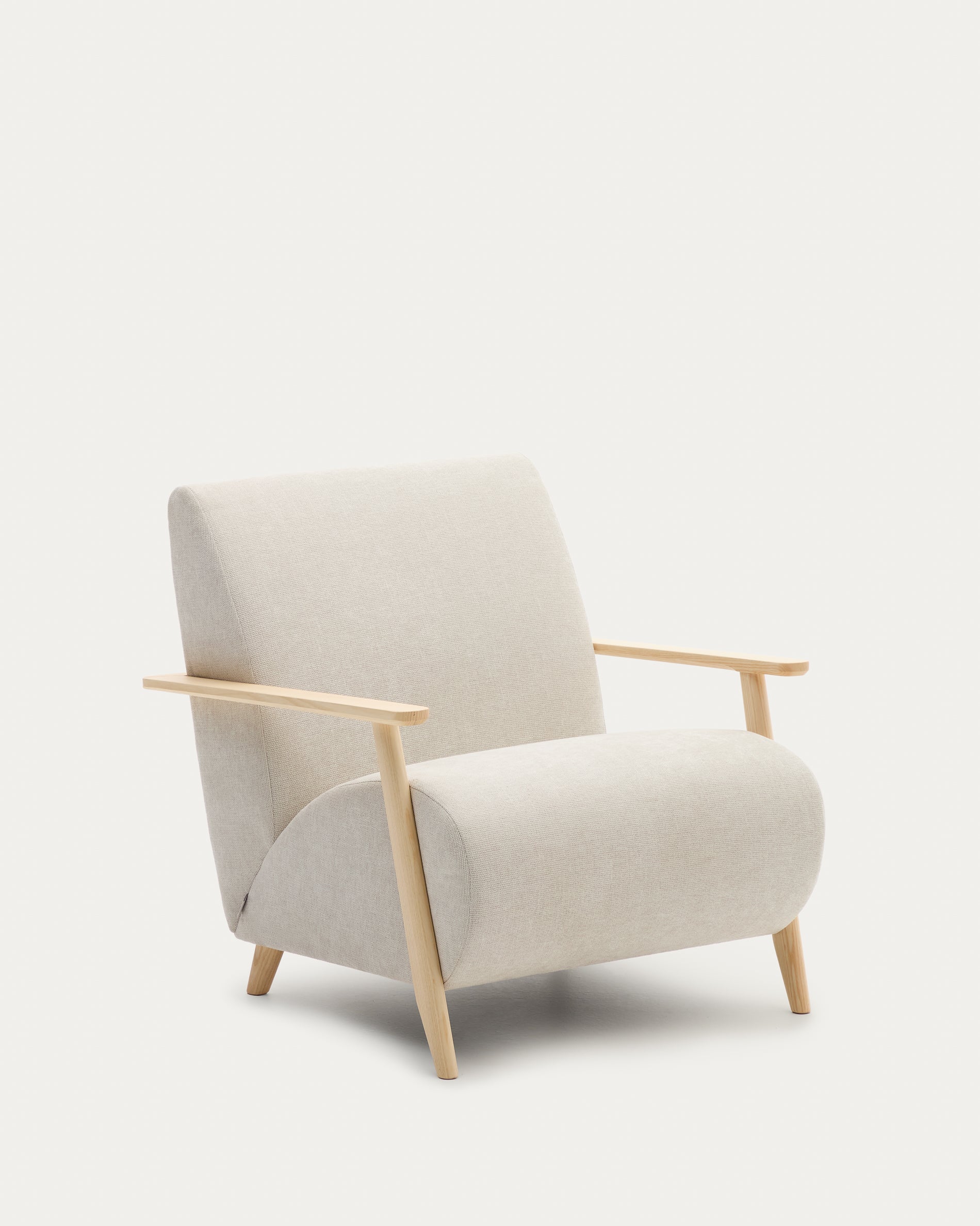 Meghan armchair in pearl chenille and with solid beech wood in a natural finish FSC Mix Credit - Product View