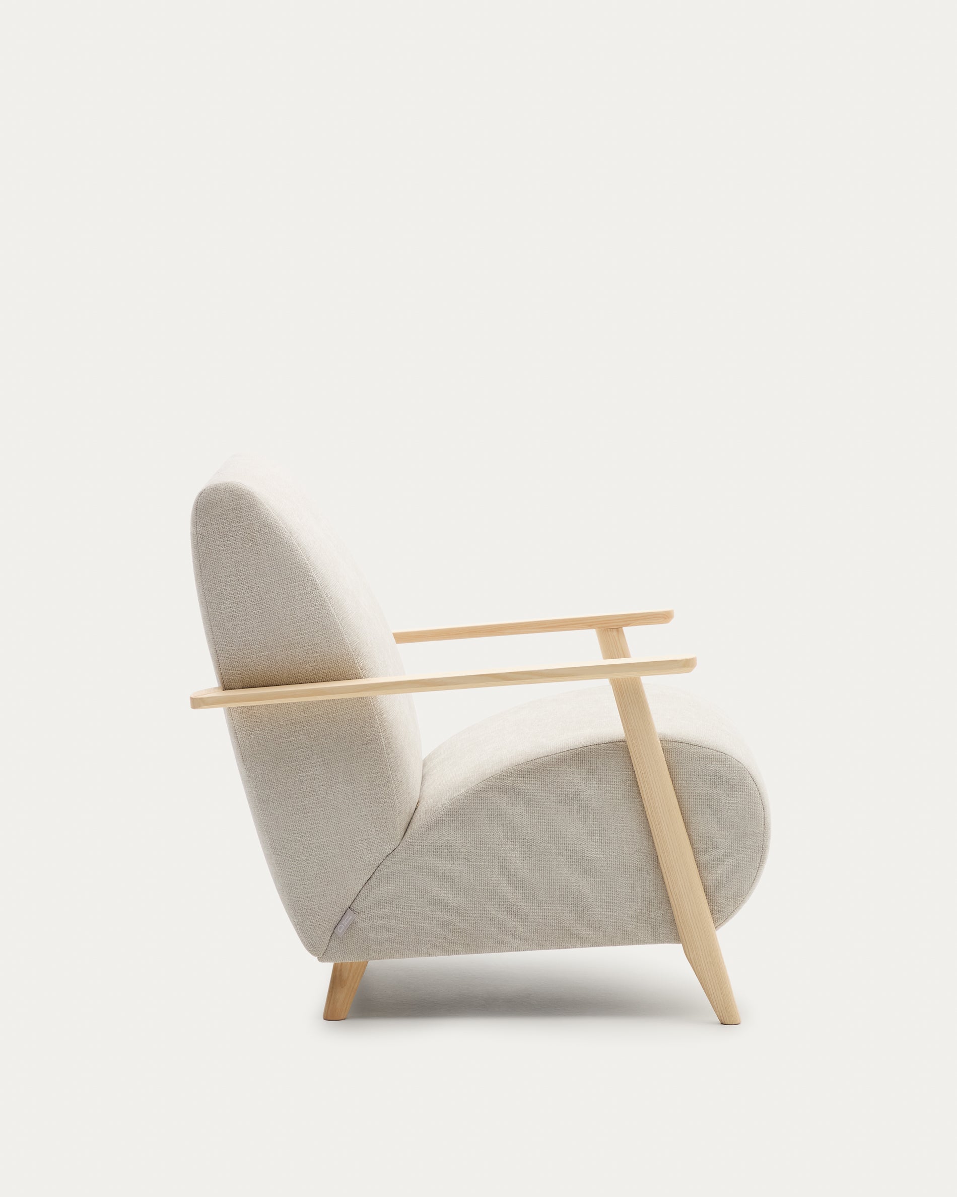 Meghan armchair in pearl chenille and with solid beech wood in a natural finish FSC Mix Credit - Product View