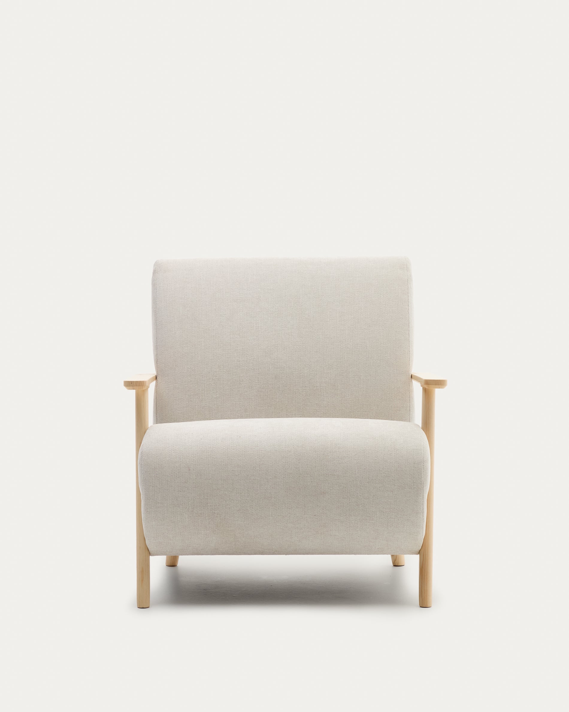 Meghan armchair in pearl chenille and with solid beech wood in a natural finish FSC Mix Credit - Product View