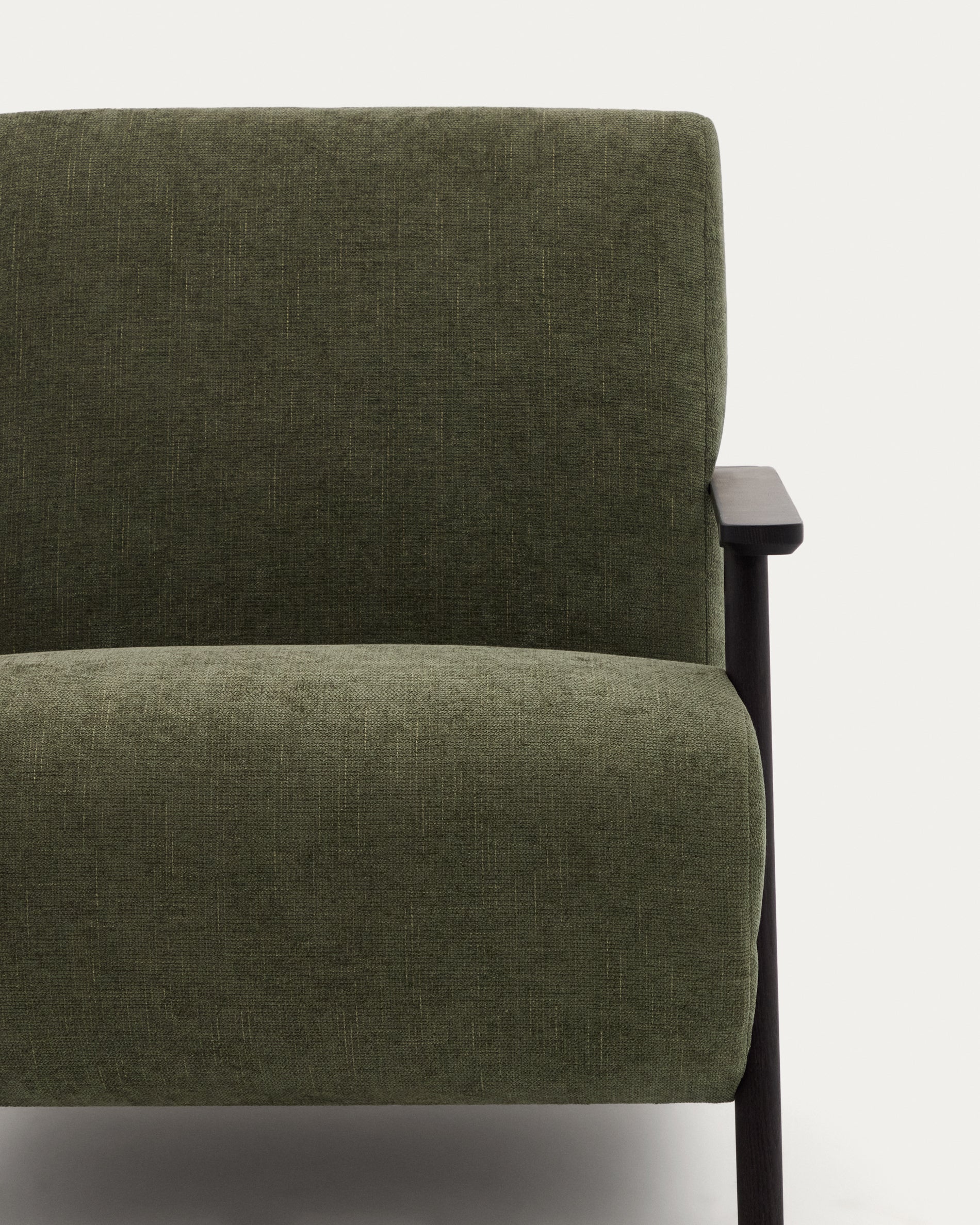 Meghan armchair in green chenille and with solid beech wood in a wenge finish FSC Mix Credit - Detail