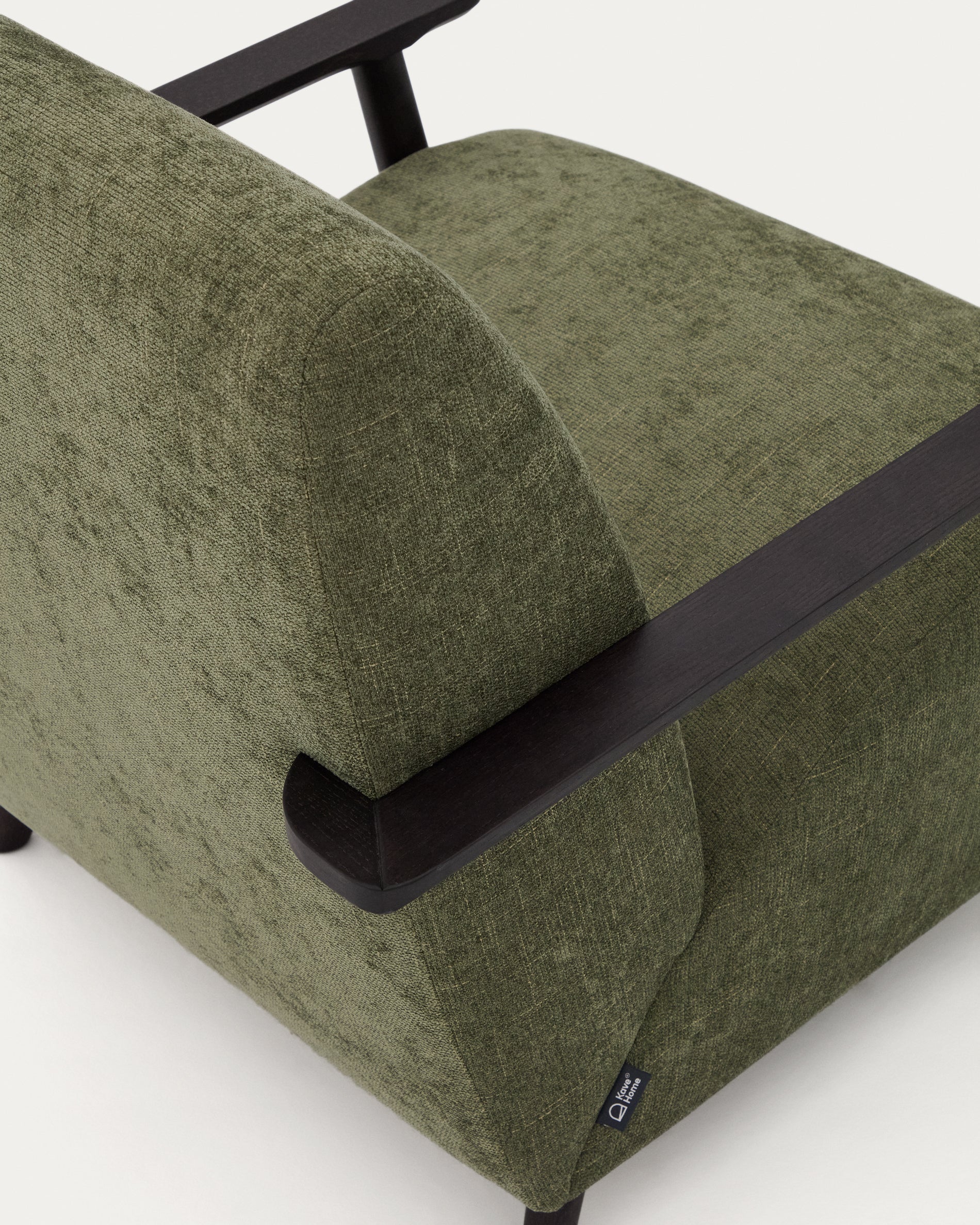 Meghan armchair in green chenille and with solid beech wood in a wenge finish FSC Mix Credit - Detail
