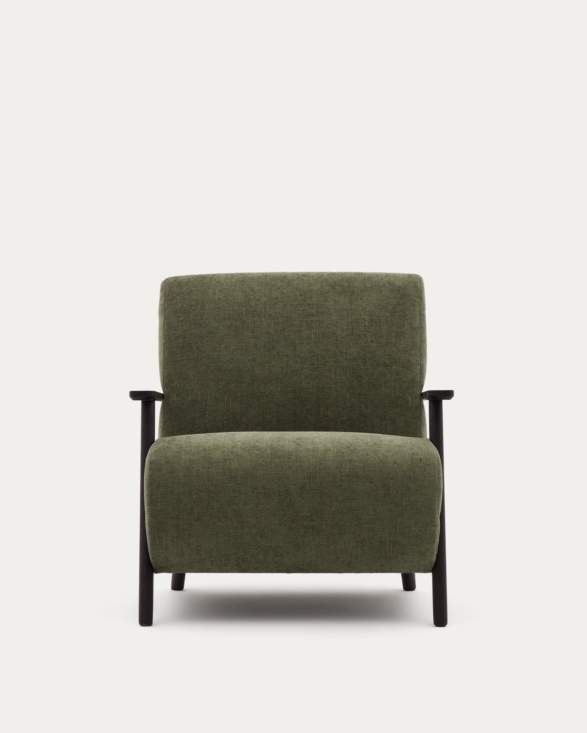 Meghan armchair in green chenille and with solid beech wood in a wenge finish FSC Mix Credit - Product View