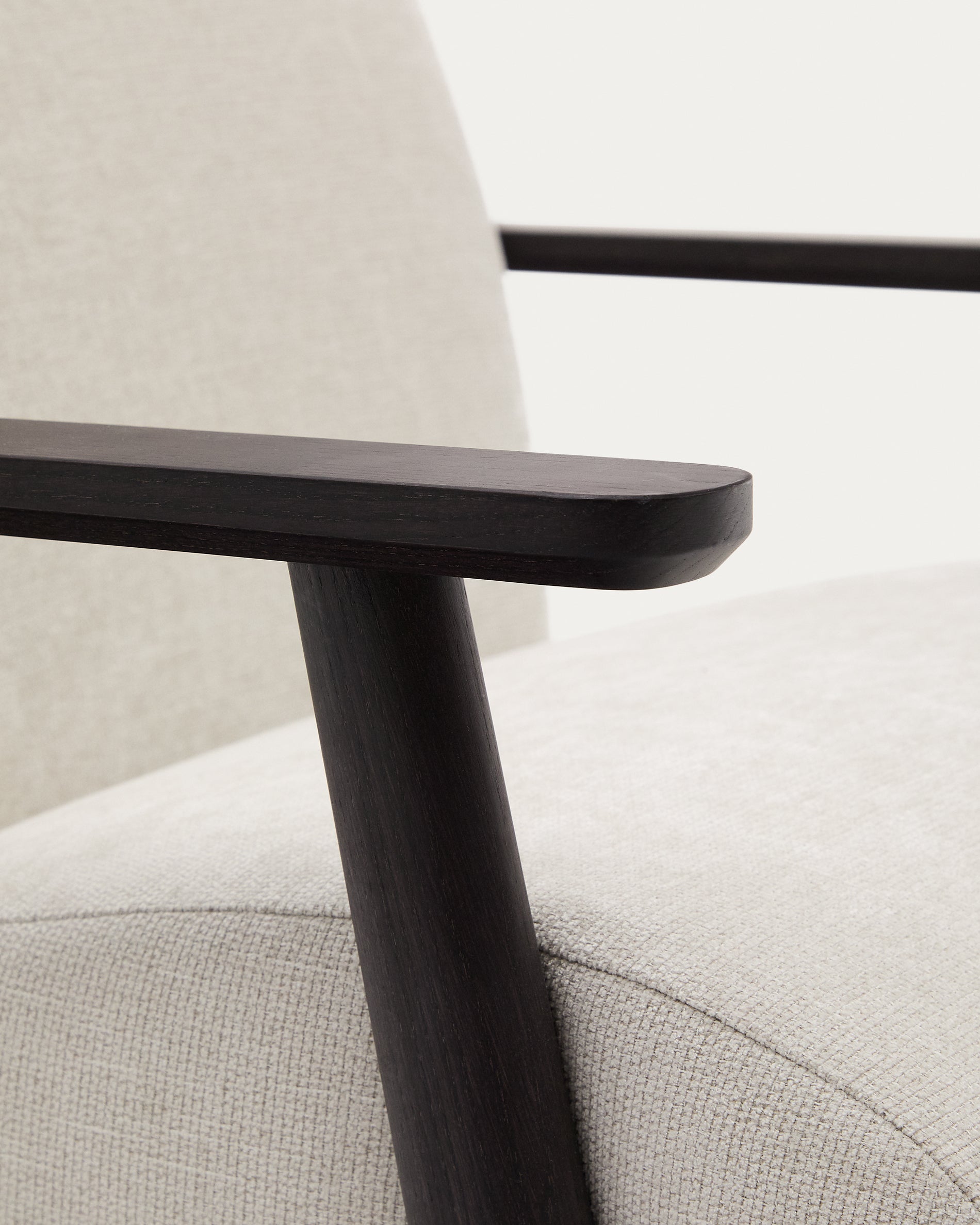 Meghan armchair in pearl chenille and with solid beech wood in a wenge finish FSC Mix Credit - Detail