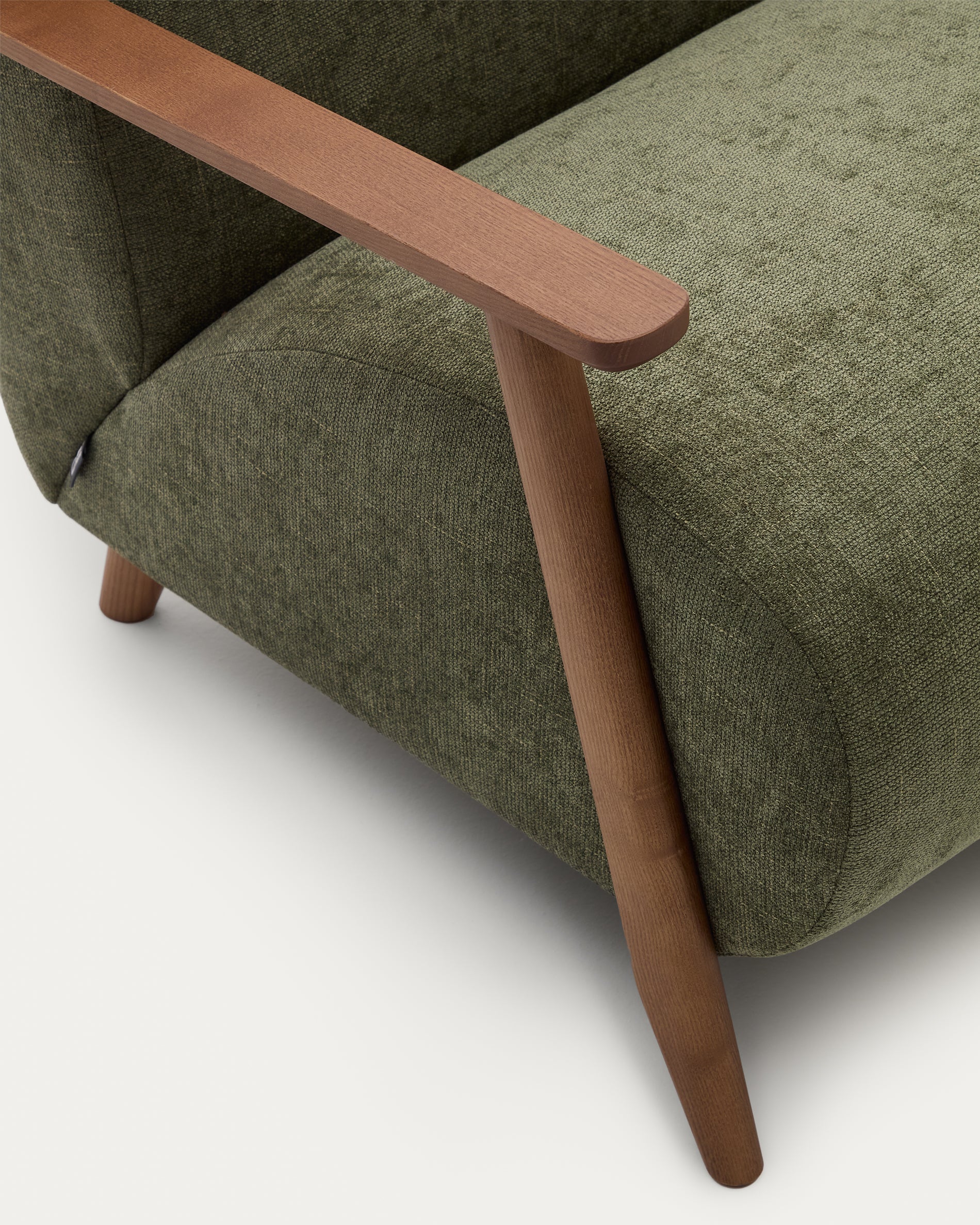 Meghan armchair in green chenille and solid ash wood with walnut finish FSC Mix Credit - Detail