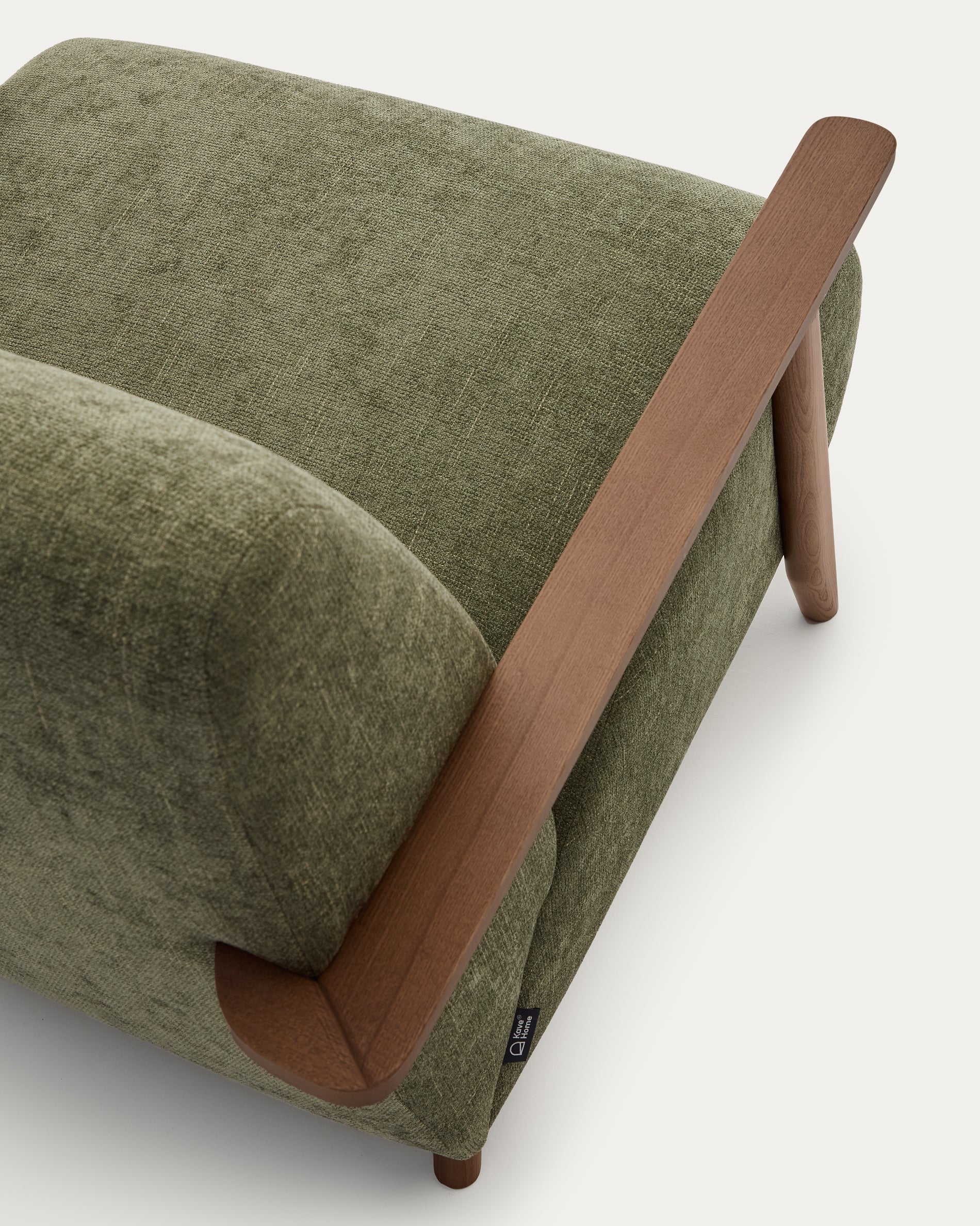 Meghan armchair in green chenille and solid ash wood with walnut finish FSC Mix Credit - Detail